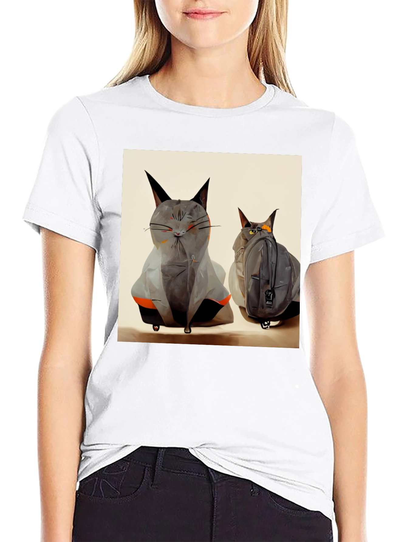 Cat Luggage Graphic Tee - Travel in Style