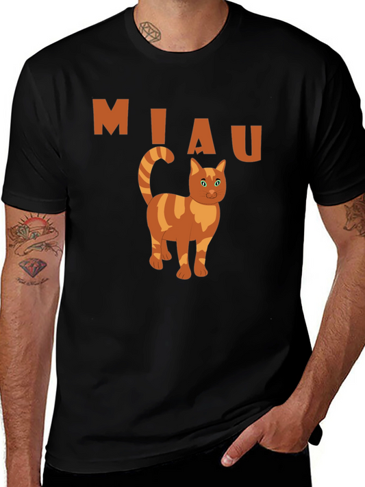 Miaw Cat Graphic Tee - Black Cotton Casual Shirt