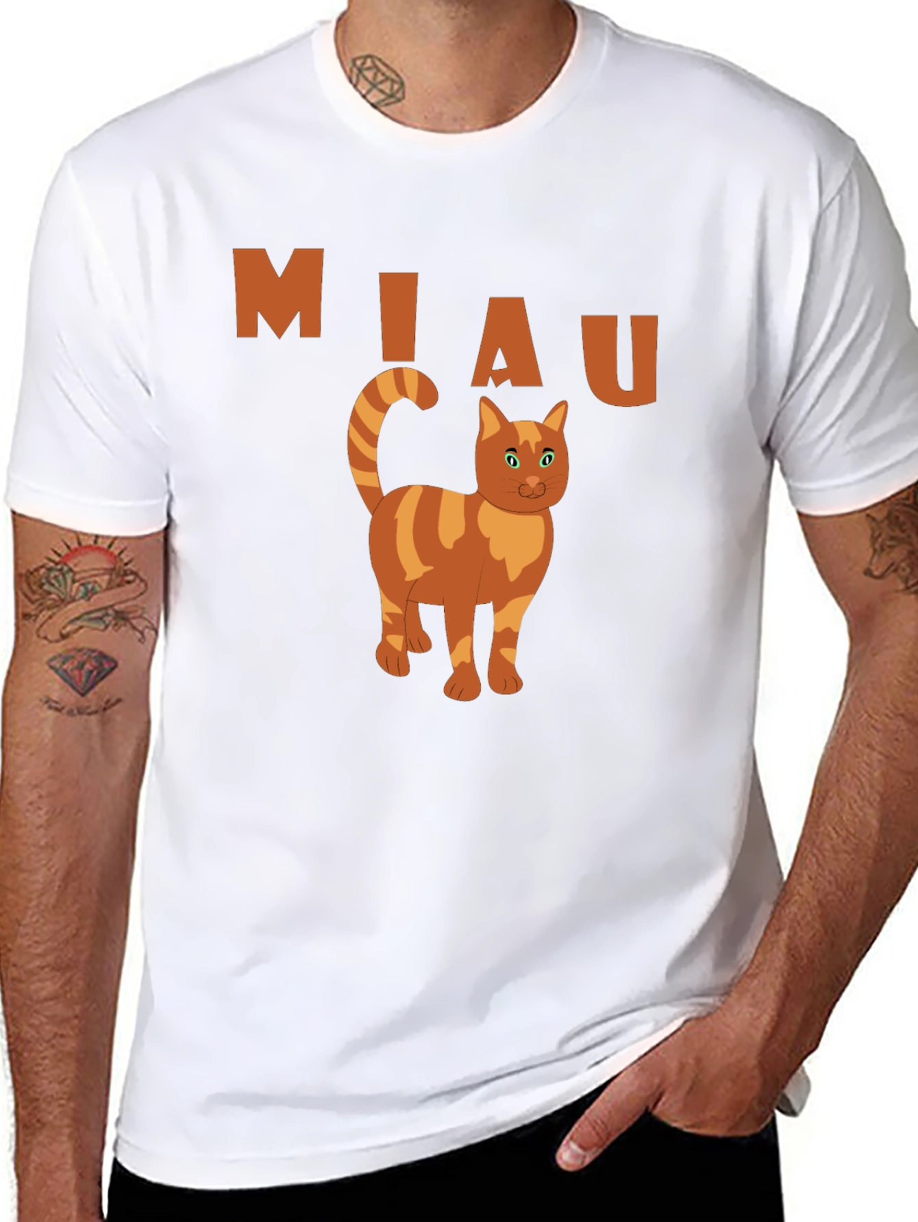 Miaw Cat Graphic Tee - Black Cotton Casual Shirt