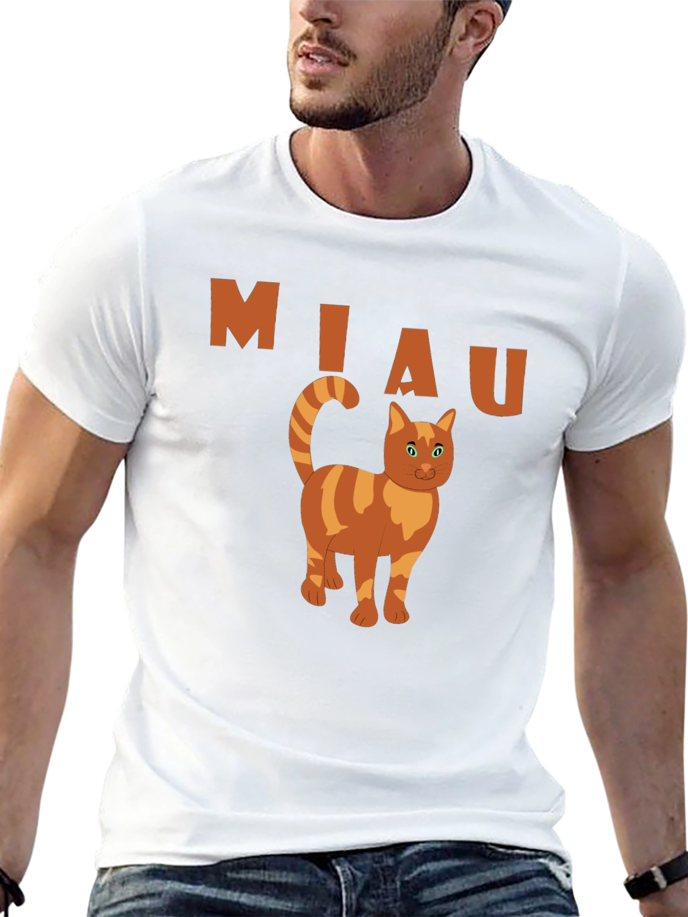 Miaw Cat Graphic Tee - Black Cotton Casual Shirt