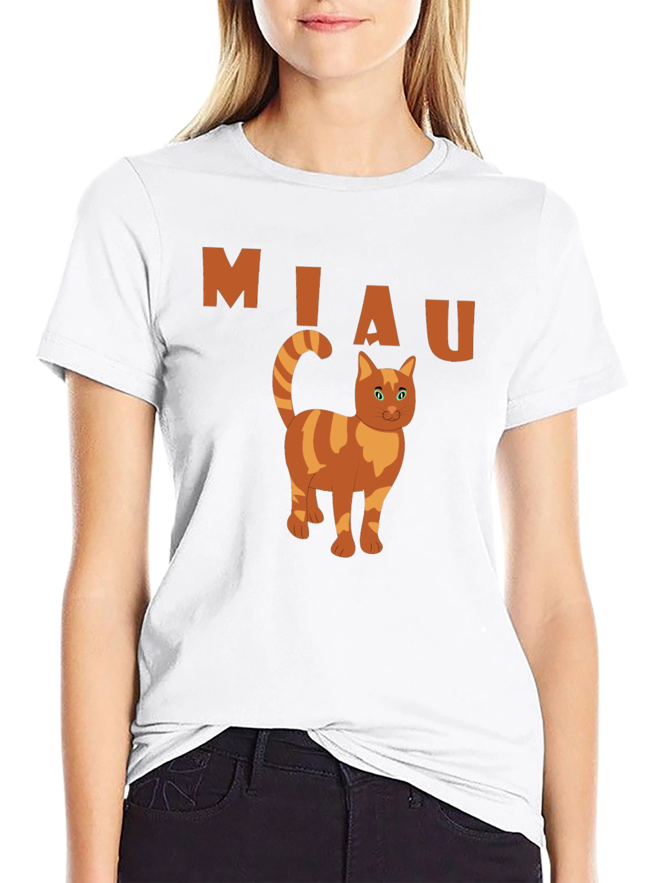 Miaw Cat Graphic Tee - Black Cotton Casual Shirt