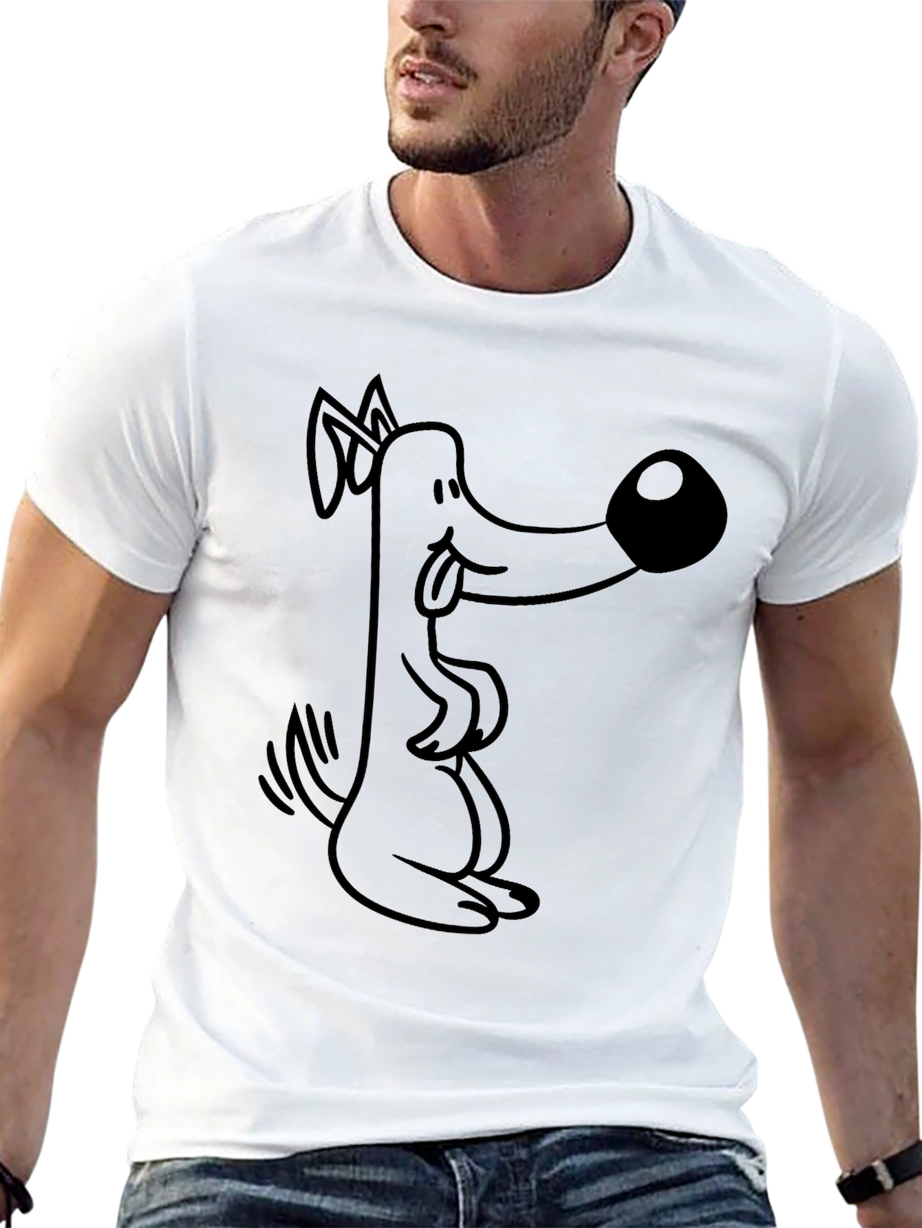 Cartoon Dog Graphic Tee - Black Cotton T-Shirt