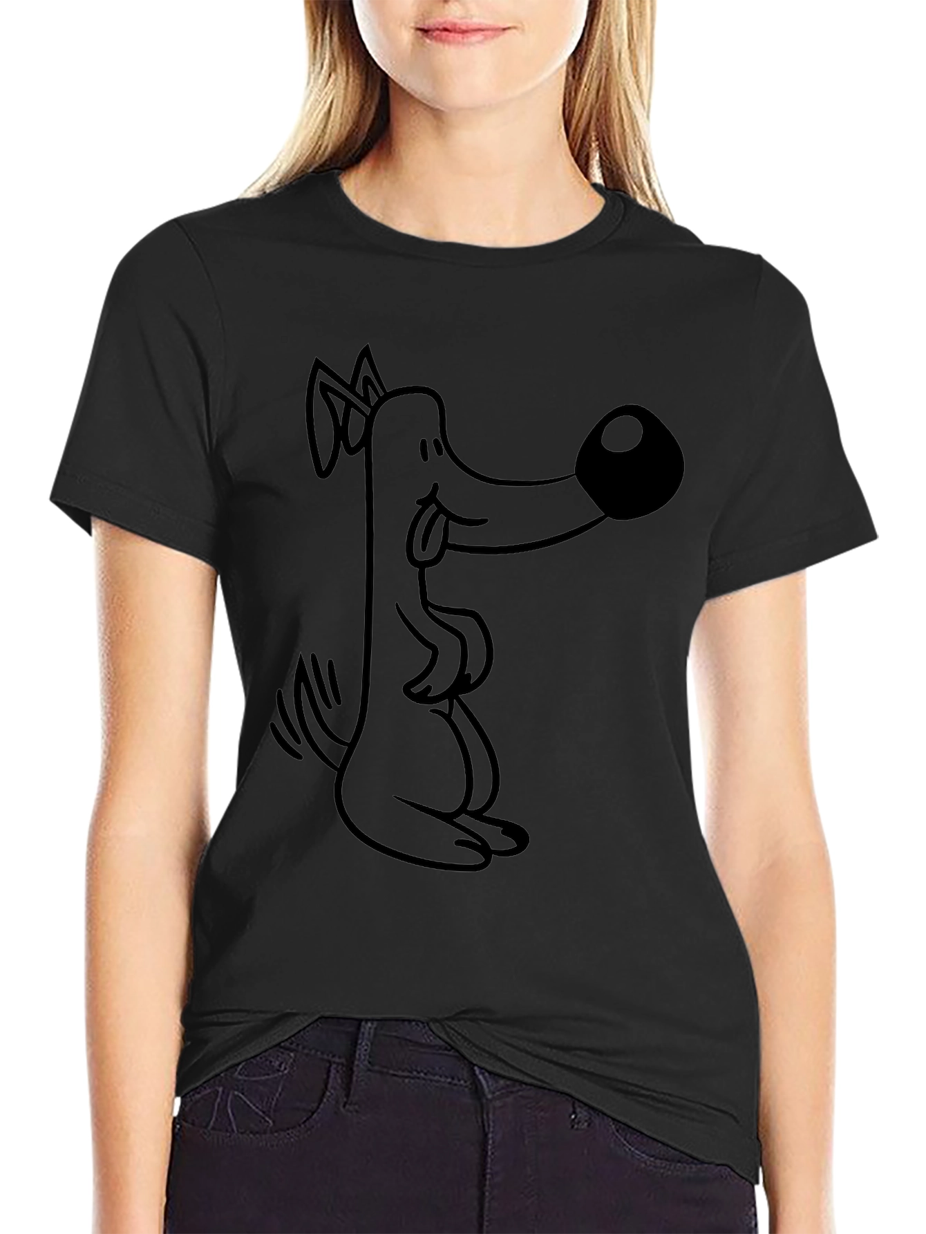 Cartoon Dog Graphic Tee - Black Cotton T-Shirt
