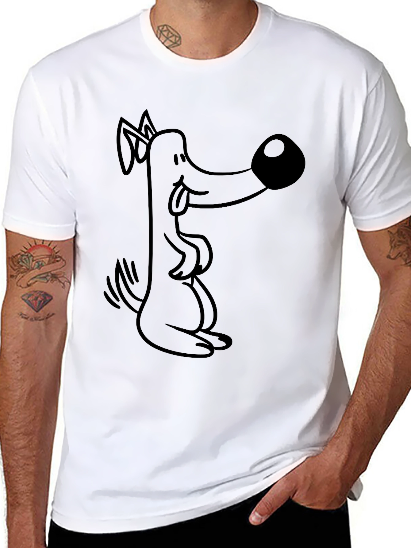 Cartoon Dog Graphic Tee - Black Cotton T-Shirt
