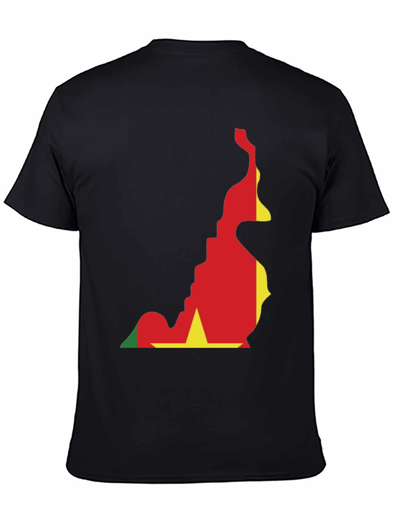 Cameroon Flag Map T-Shirt - Black Crew Neck Tee