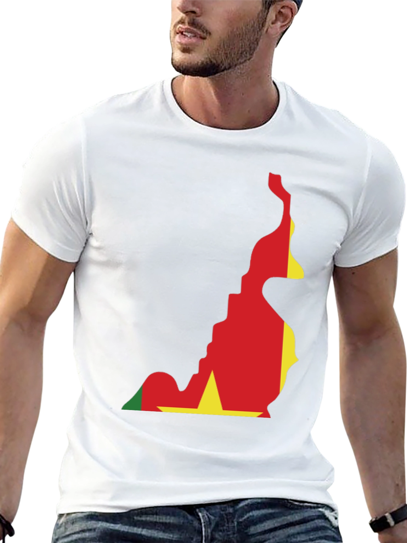 Cameroon Flag Map T-Shirt - Black Crew Neck Tee