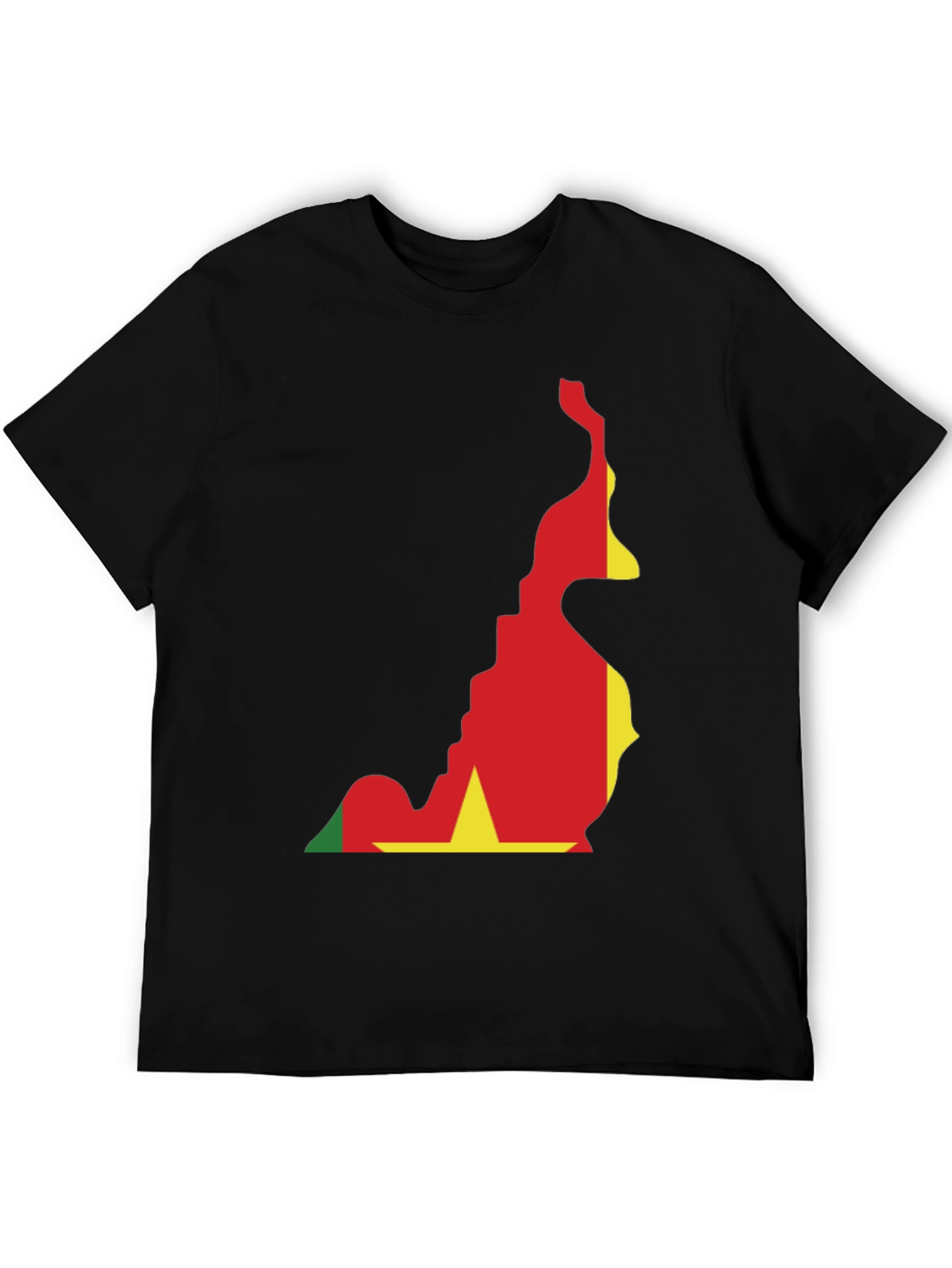 Cameroon Flag Map T-Shirt - Black Crew Neck Tee