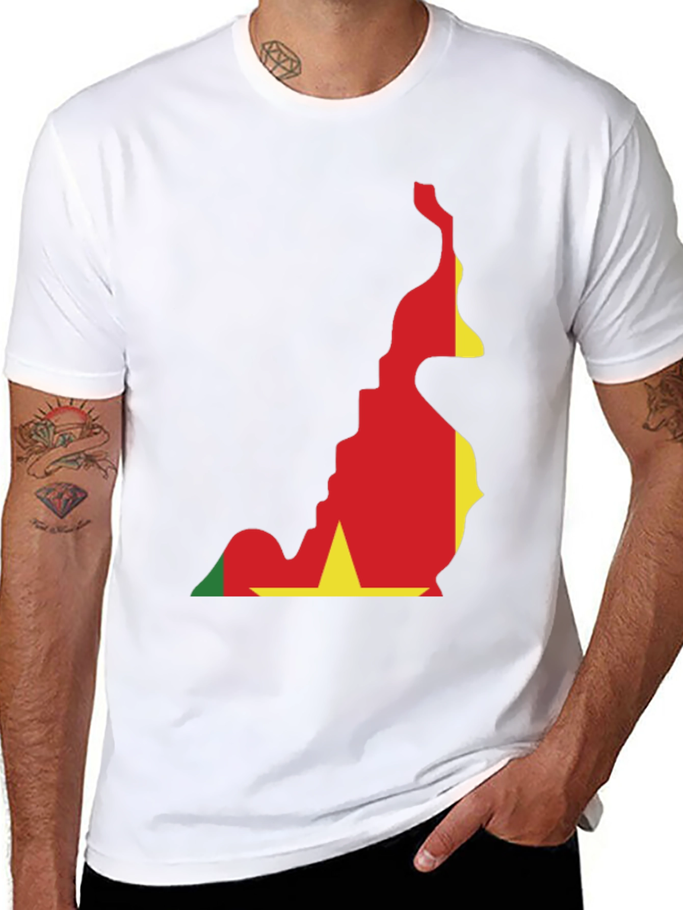Cameroon Flag Map T-Shirt - Black Crew Neck Tee