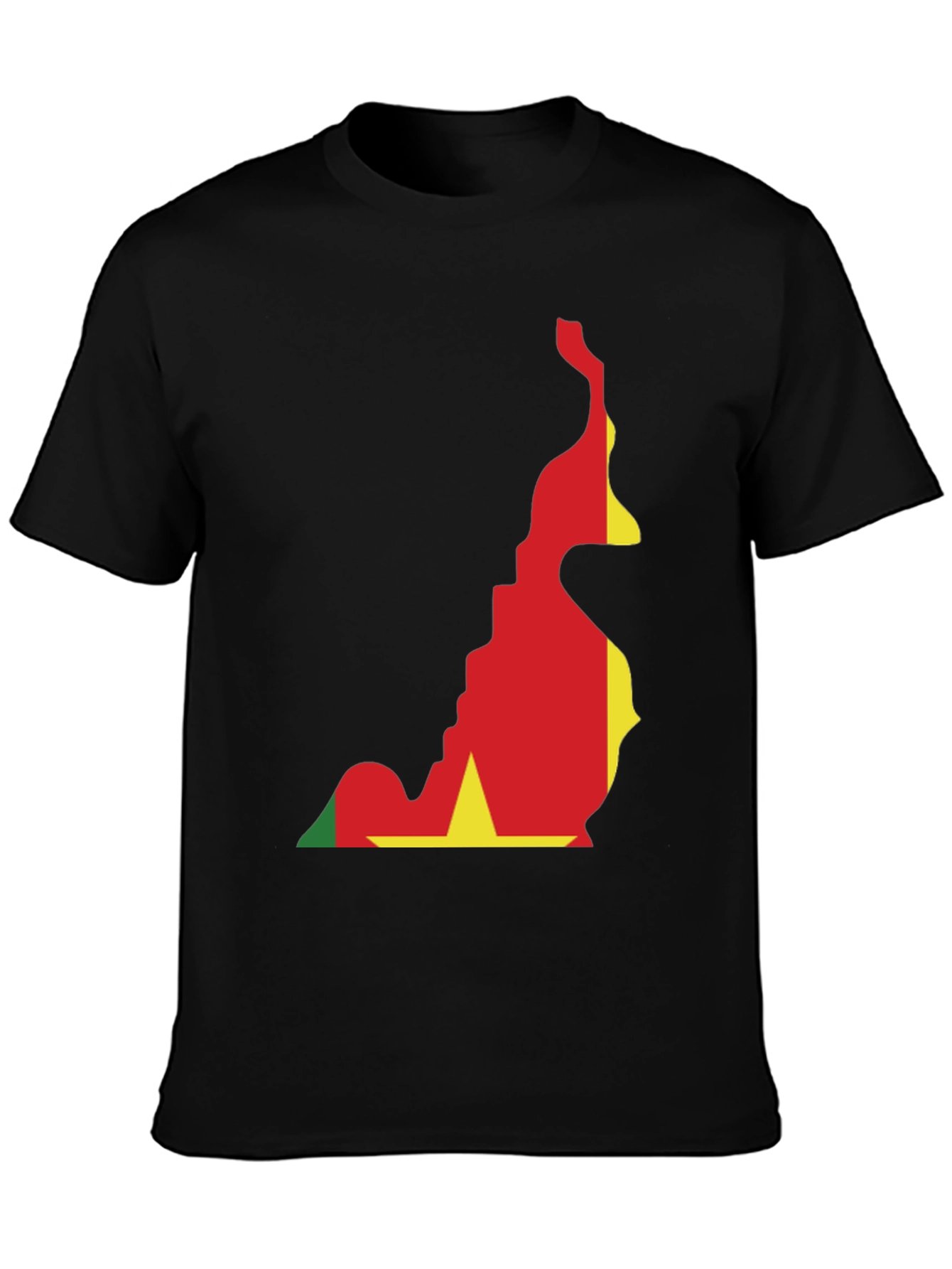 Cameroon Flag Map T-Shirt - Black Crew Neck Tee