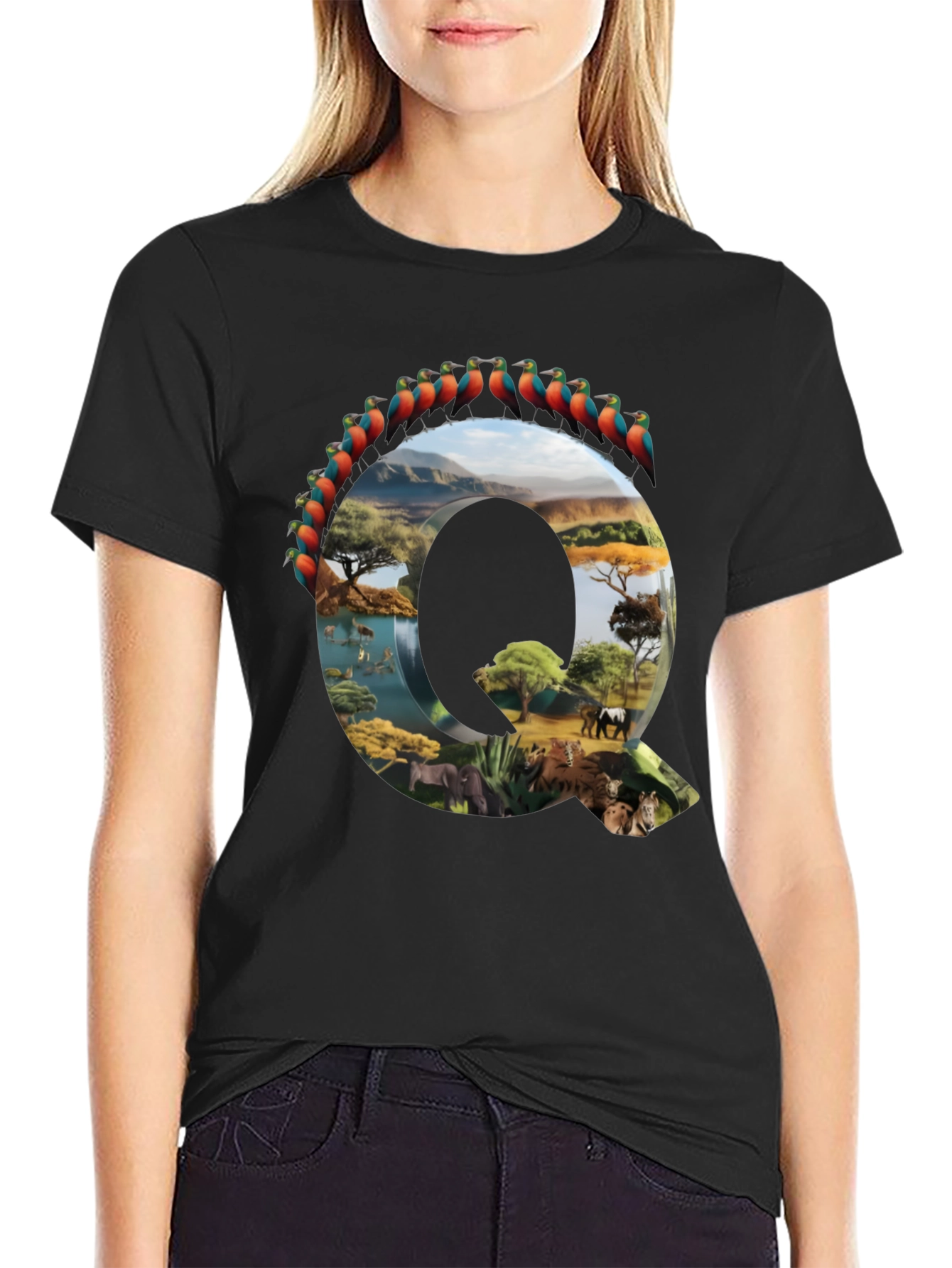 Safari Animals Letter Q Graphic Tee