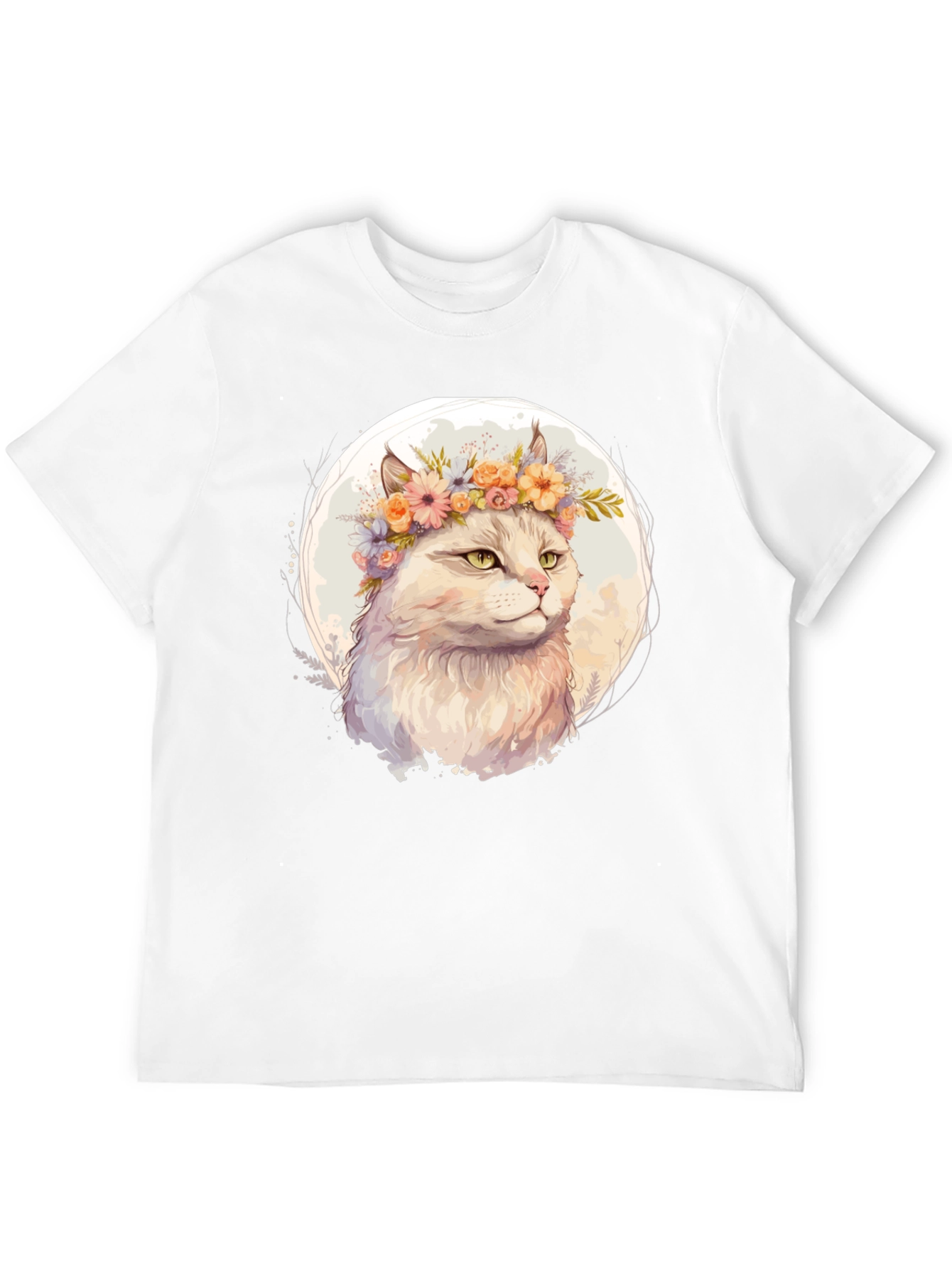 Cat with Flowers Graphic Tee - Black
