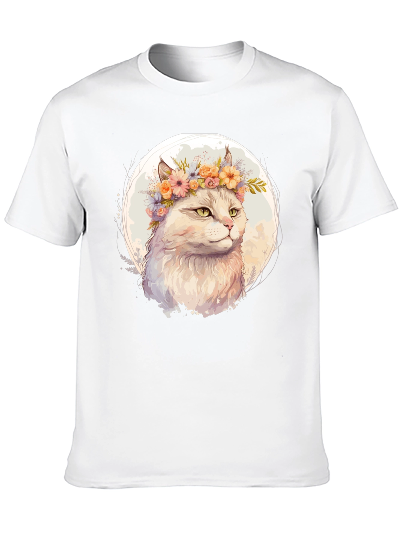 Cat with Flowers Graphic Tee - Black