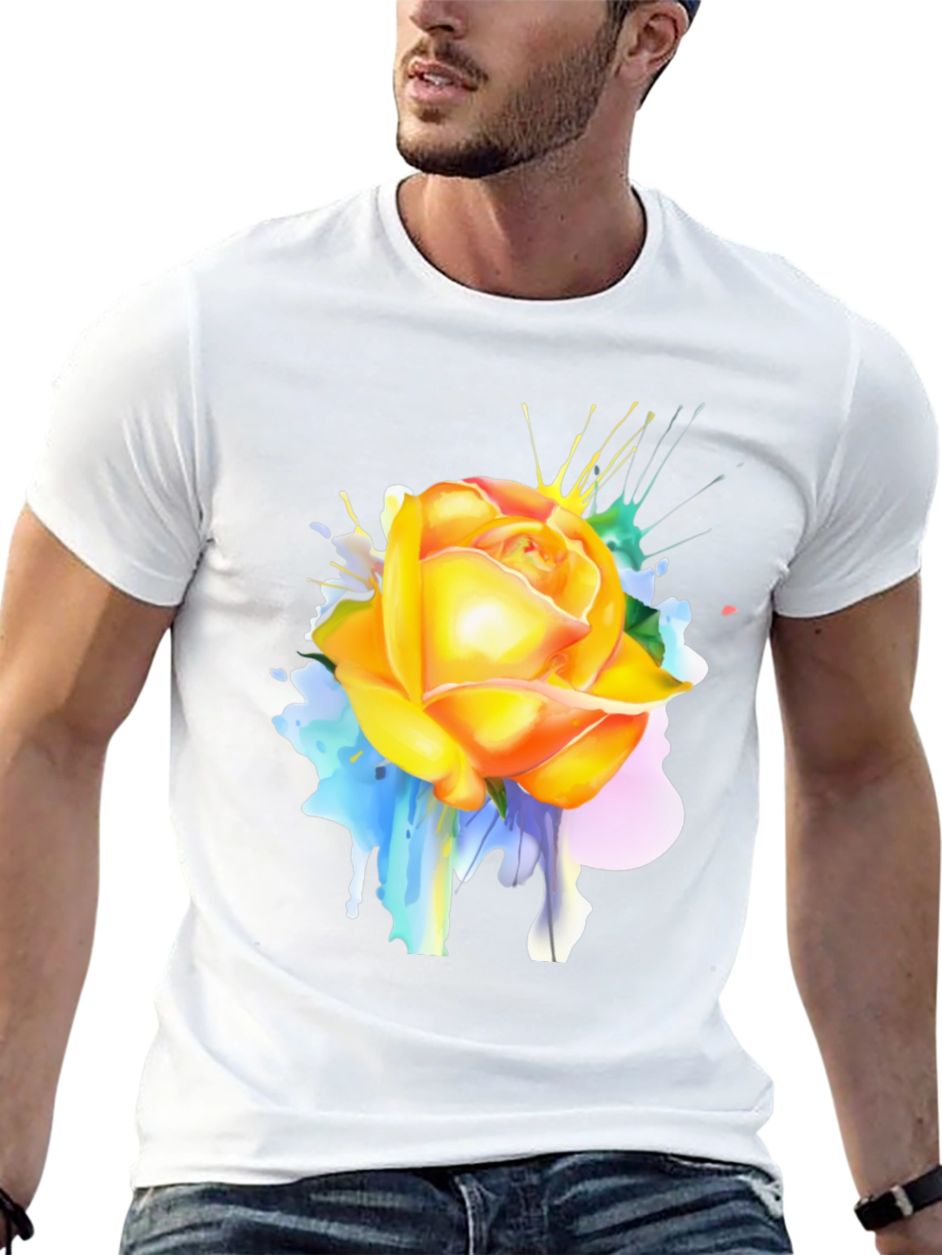Rose Splash Graphic Tee - Modern Art T-Shirt