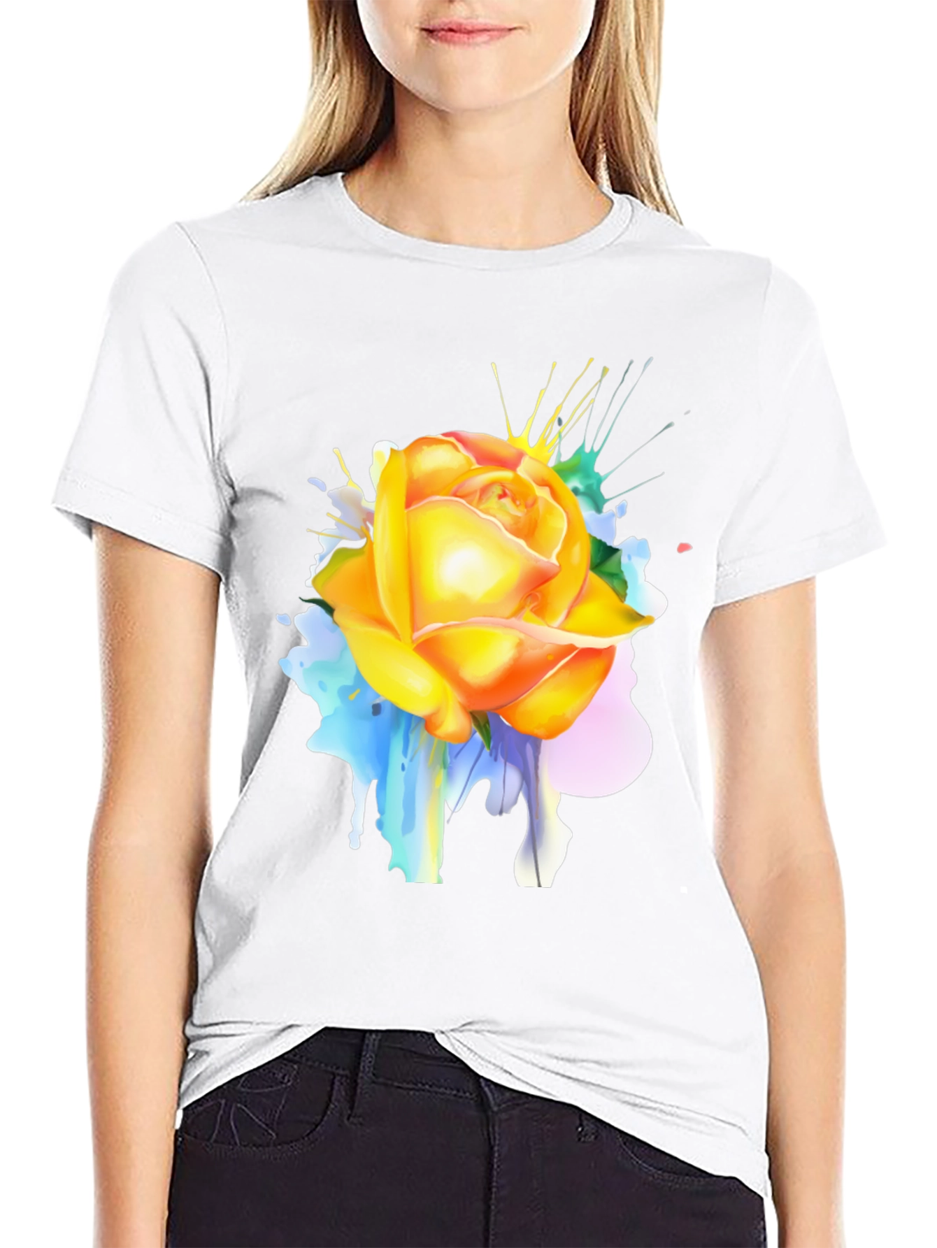 Rose Splash Graphic Tee - Modern Art T-Shirt