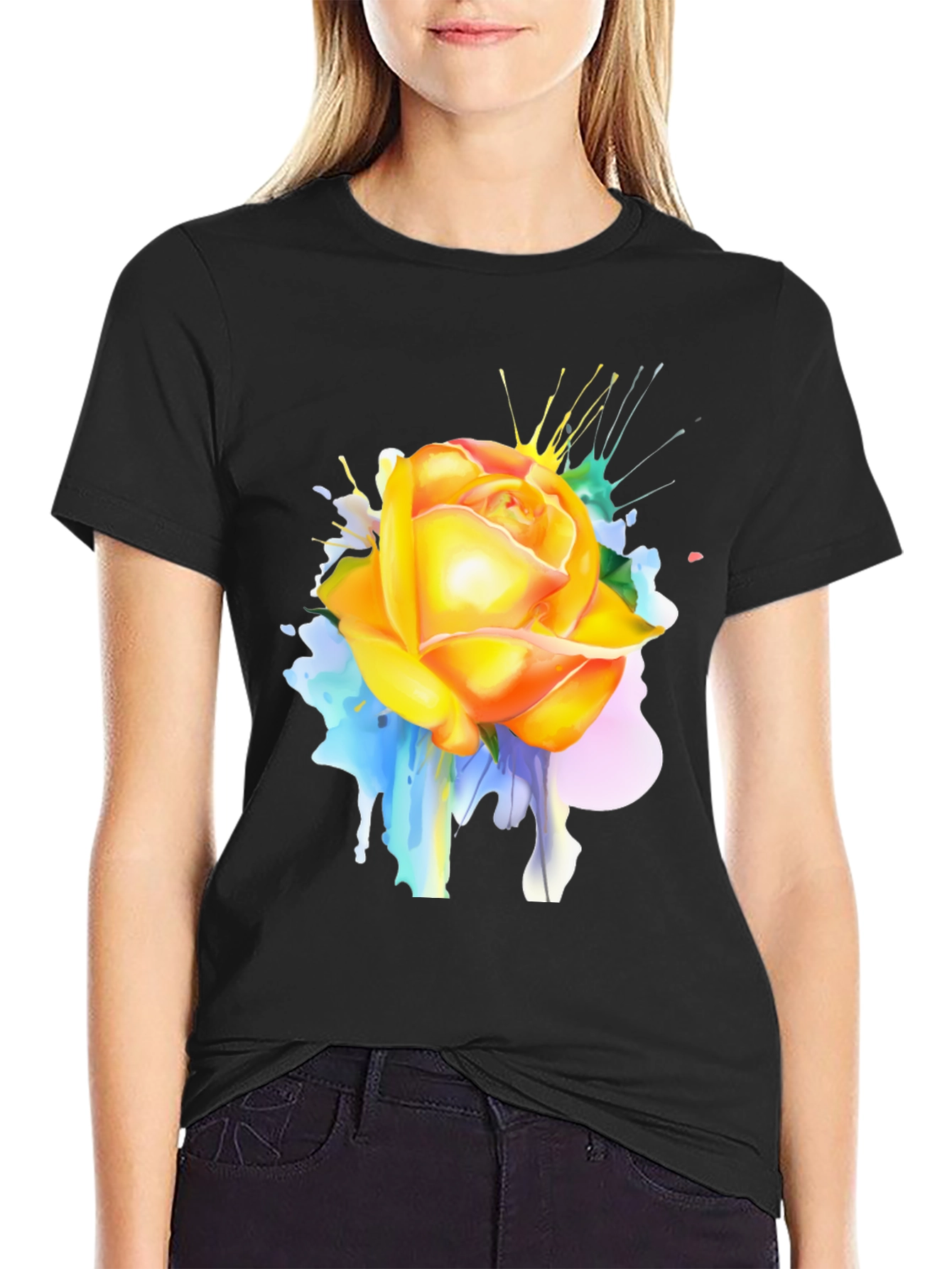Rose Splash Graphic Tee - Modern Art T-Shirt
