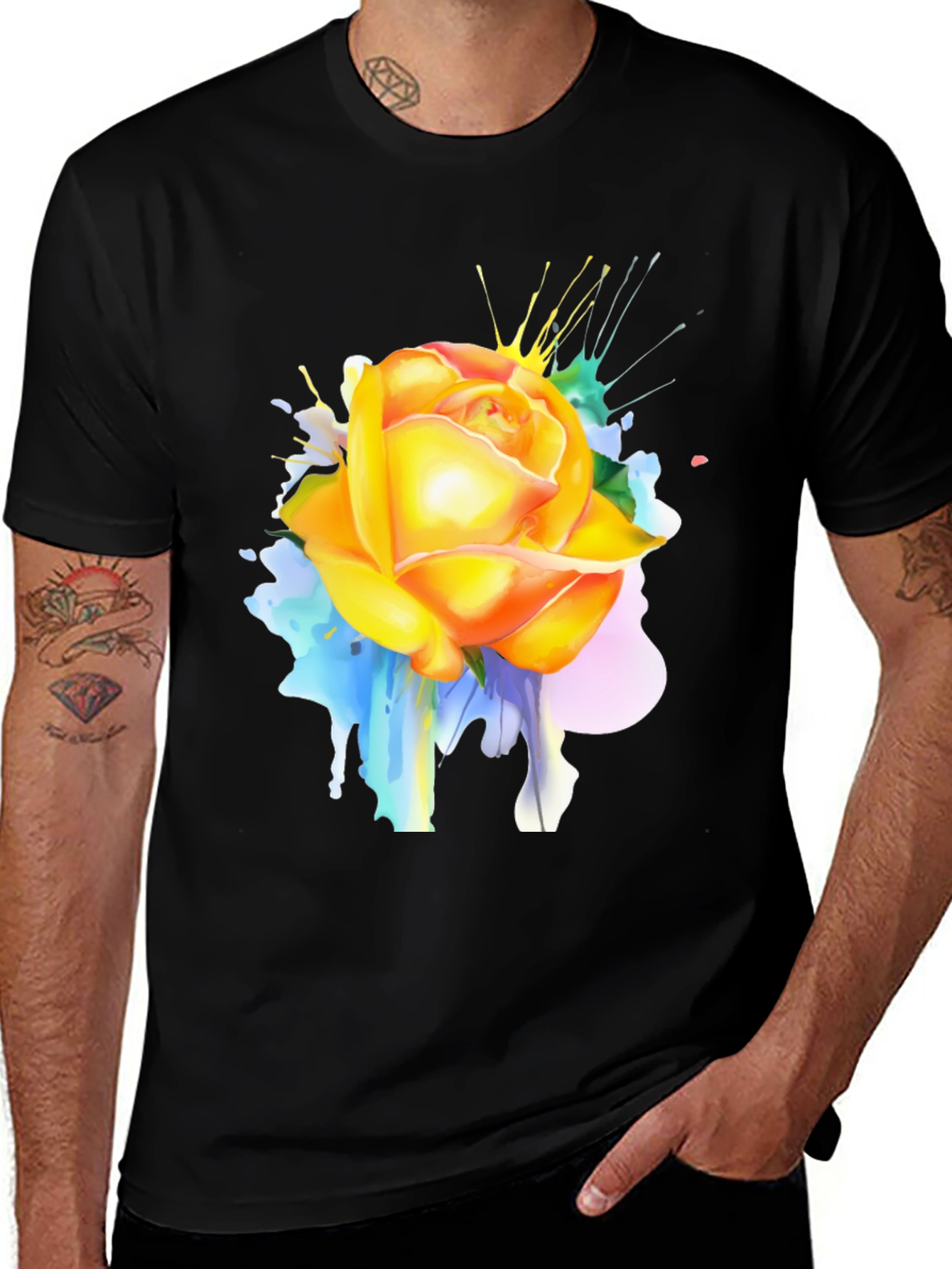 Rose Splash Graphic Tee - Modern Art T-Shirt