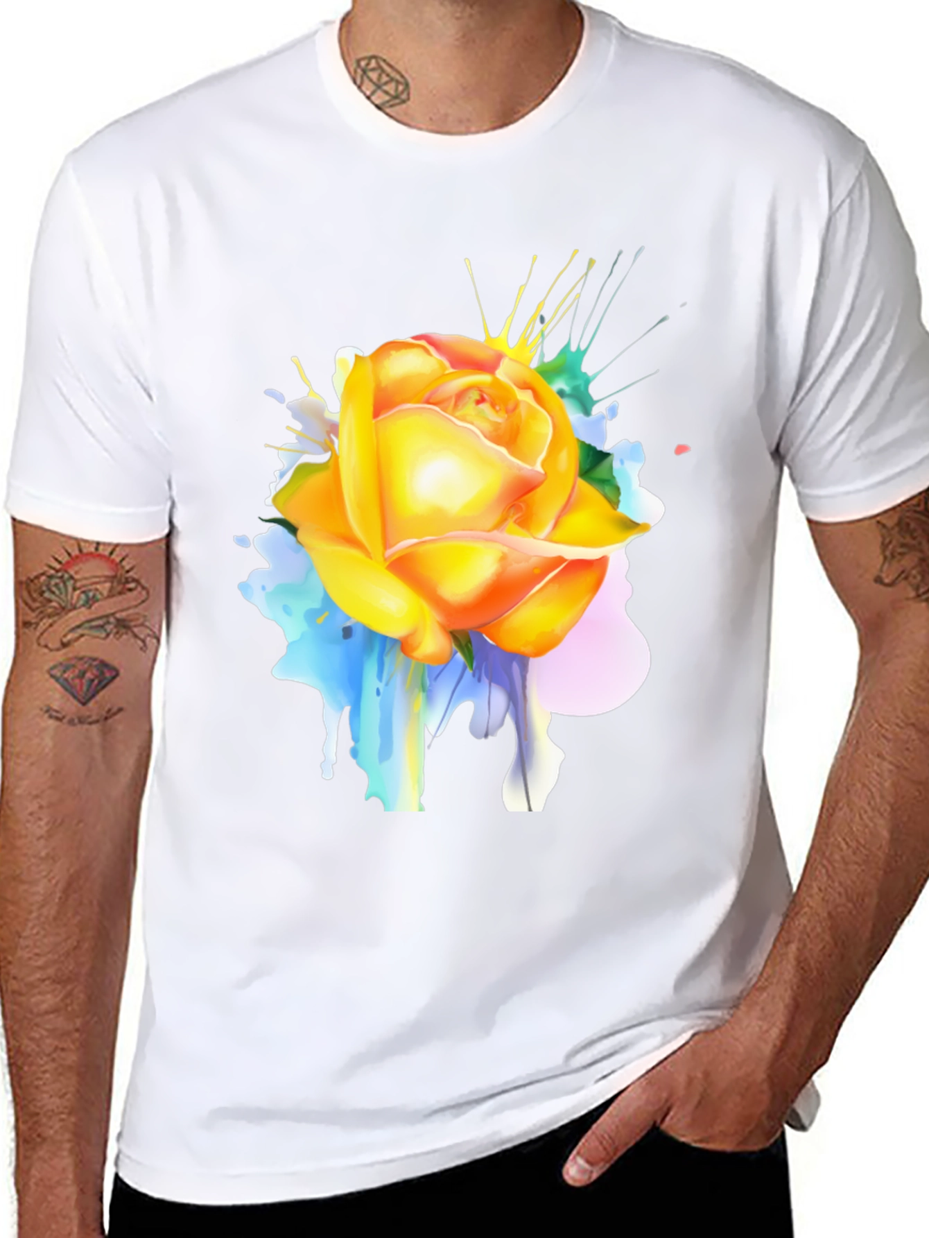Rose Splash Graphic Tee - Modern Art T-Shirt