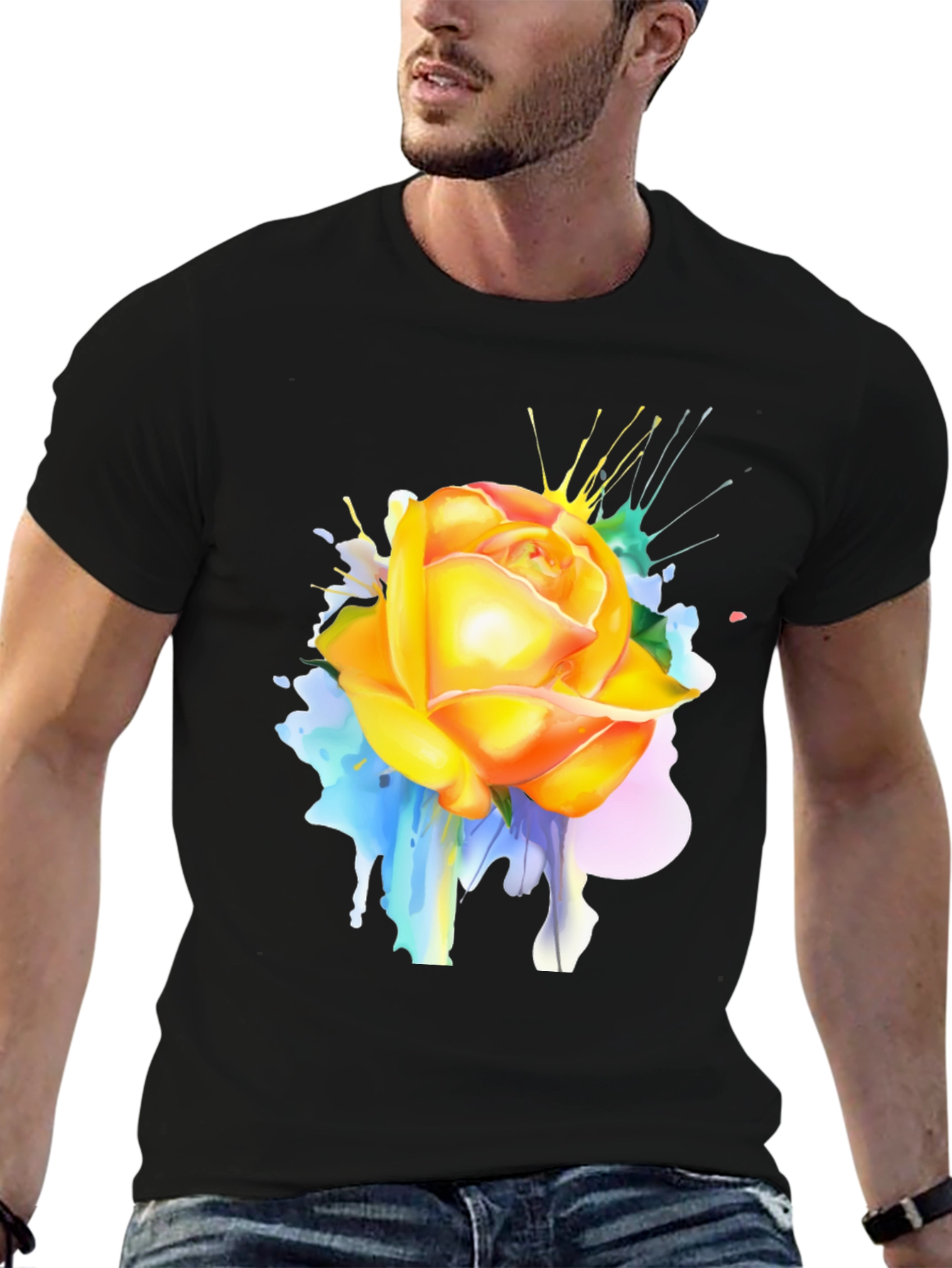 Rose Splash Graphic Tee - Modern Art T-Shirt