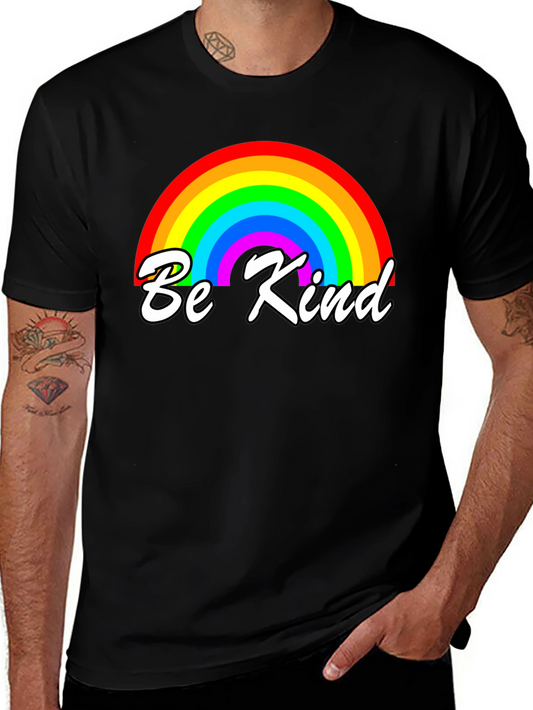 Be Kind Rainbow Graphic Tee - Black Cotton T-Shirt