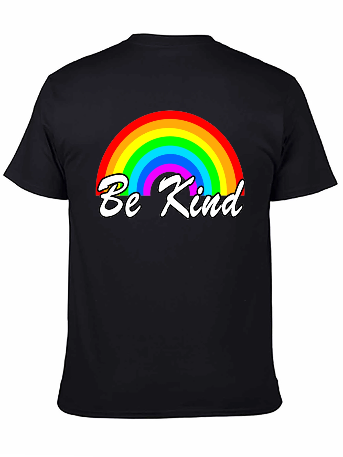 Be Kind Rainbow Graphic Tee - Black Cotton T-Shirt
