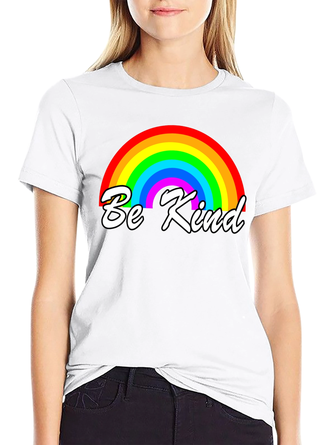 Be Kind Rainbow Graphic Tee - Black Cotton T-Shirt