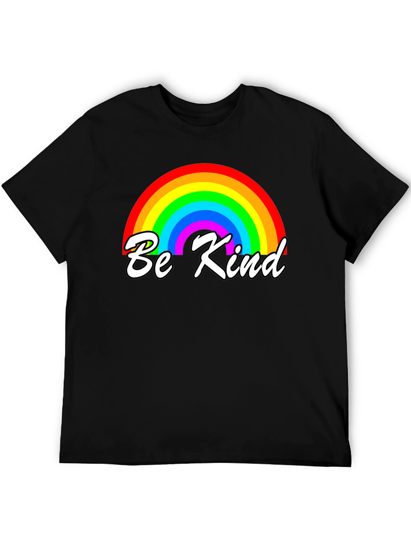 Be Kind Rainbow Graphic Tee - Black Cotton T-Shirt