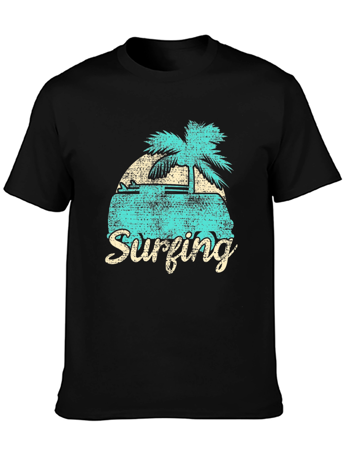 Retro Surfing Graphic Tee - Black Cotton T-Shirt