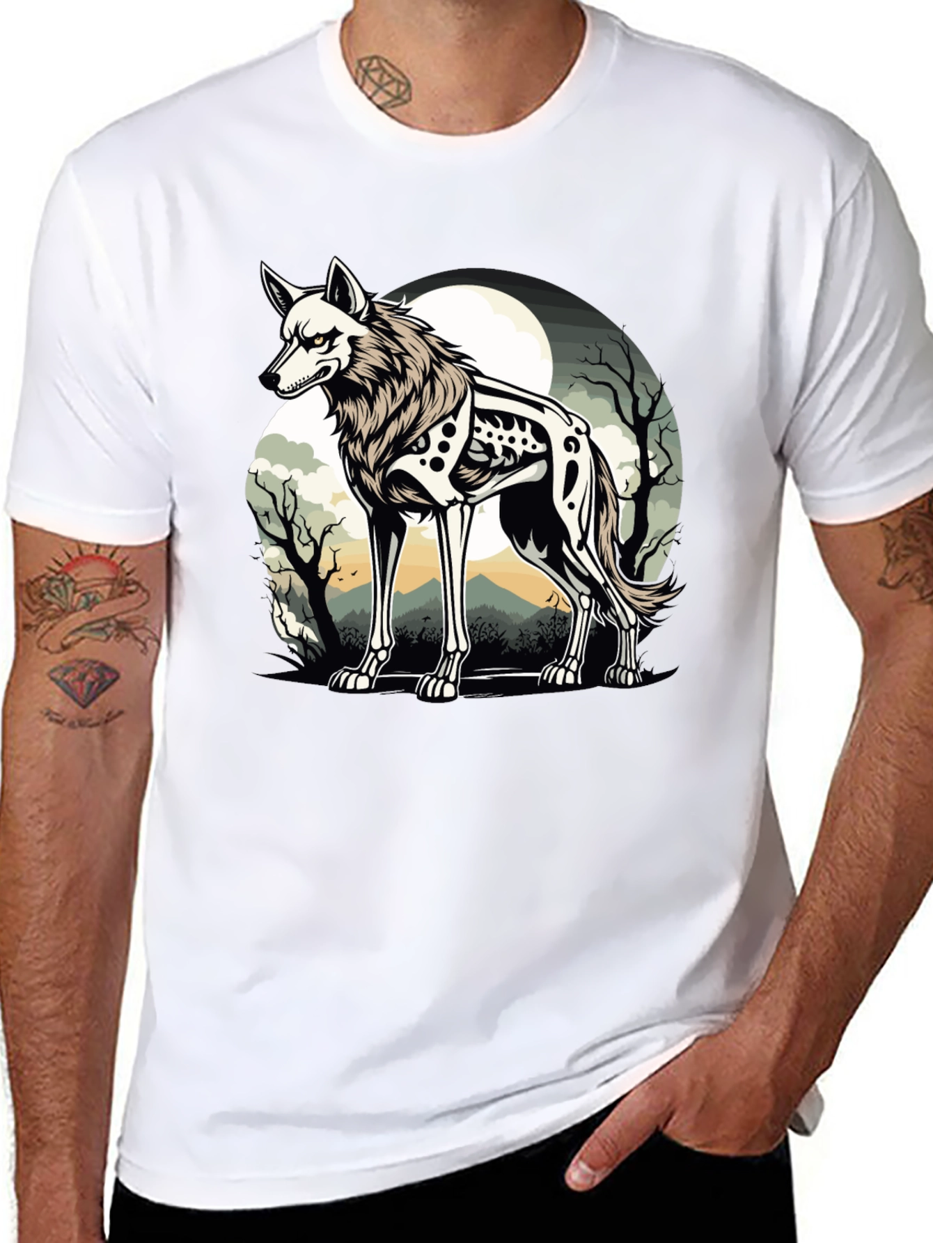 Wolf Skeleton T-Shirt Moonlit Gothic Design