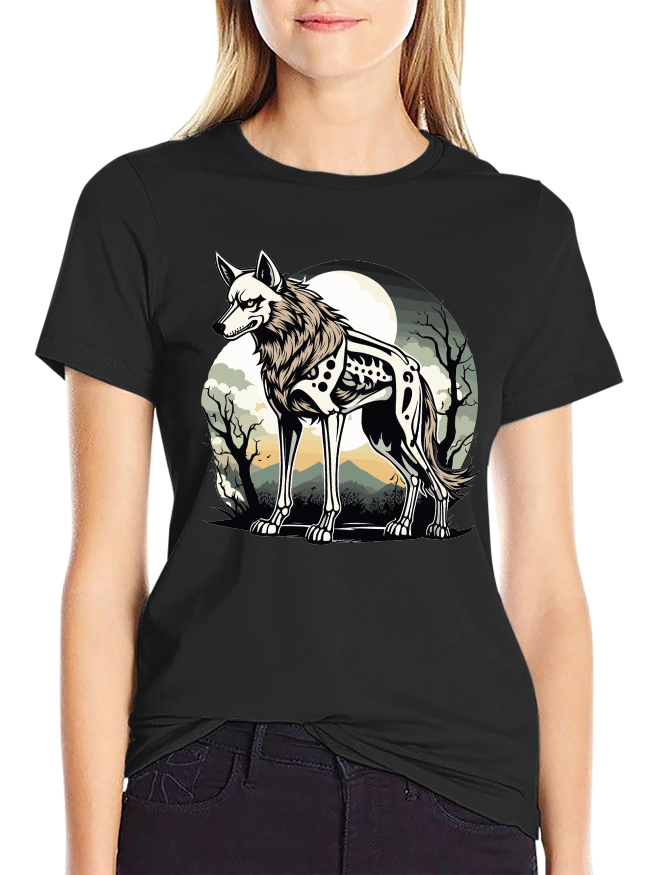 Wolf Skeleton T-Shirt Moonlit Gothic Design
