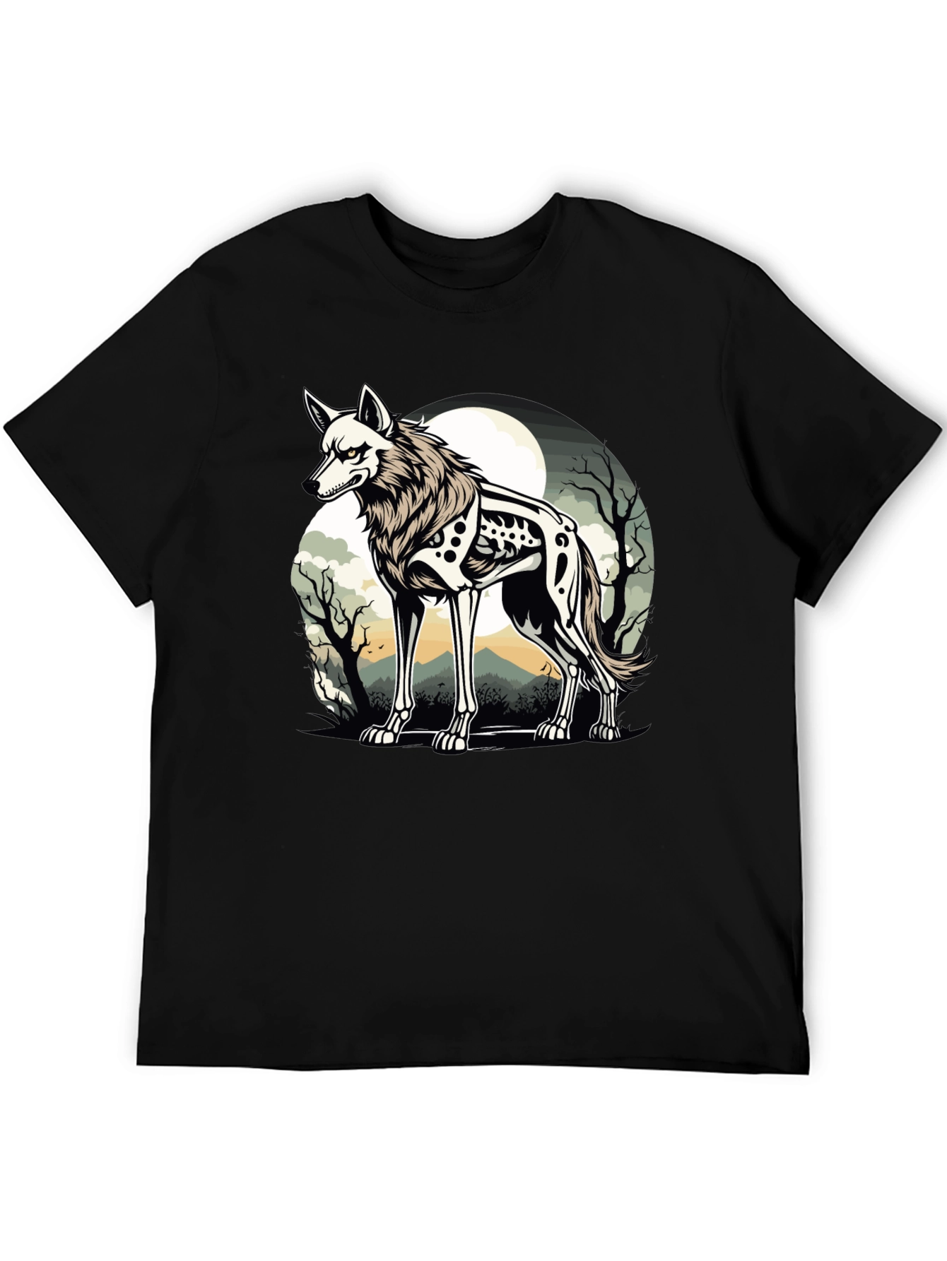 Wolf Skeleton T-Shirt Moonlit Gothic Design
