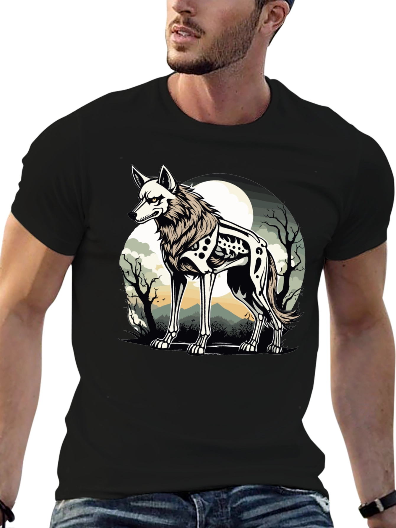 Wolf Skeleton T-Shirt Moonlit Gothic Design