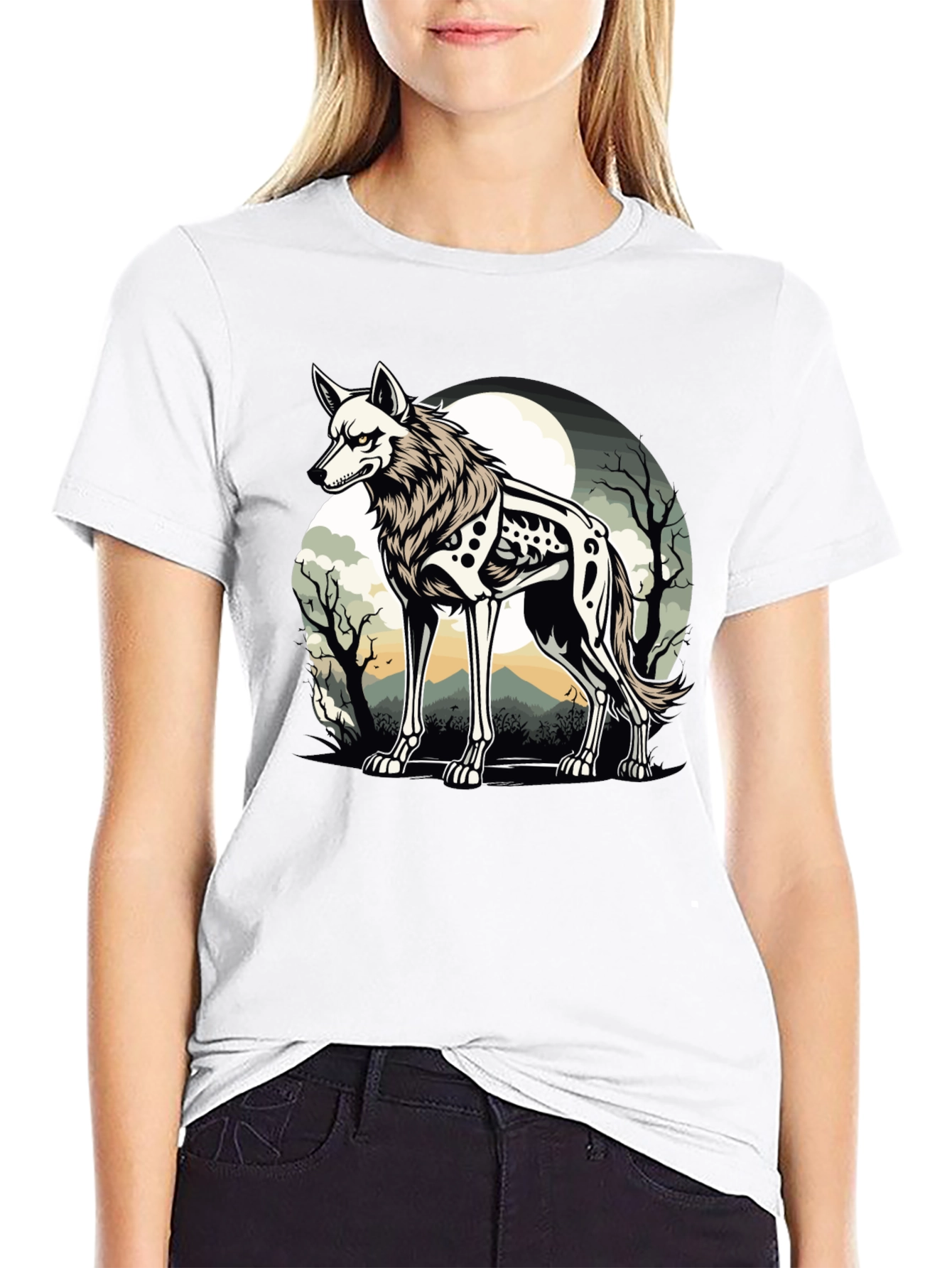 Wolf Skeleton T-Shirt Moonlit Gothic Design