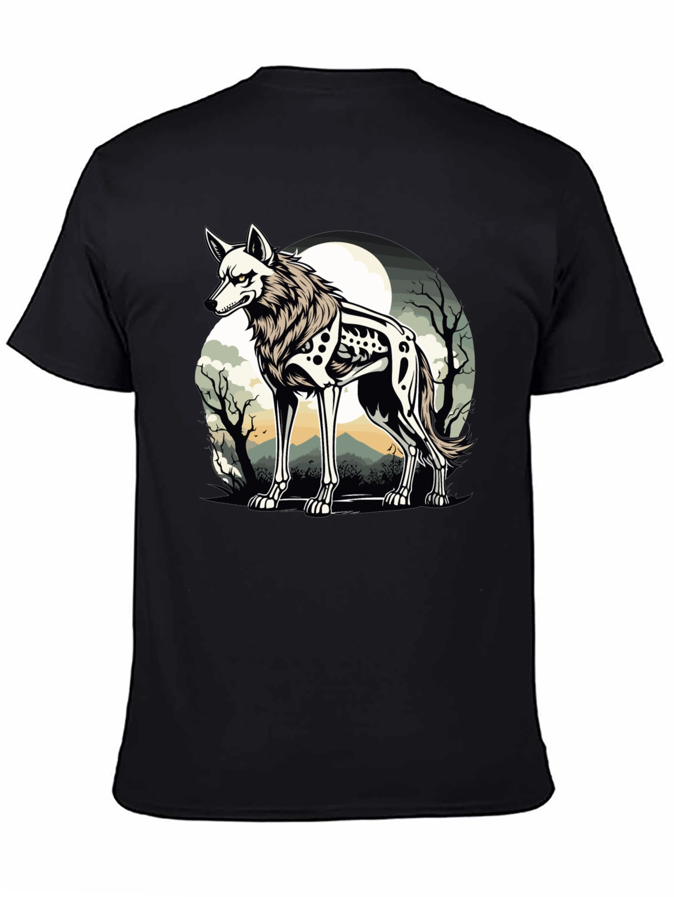 Wolf Skeleton T-Shirt Moonlit Gothic Design
