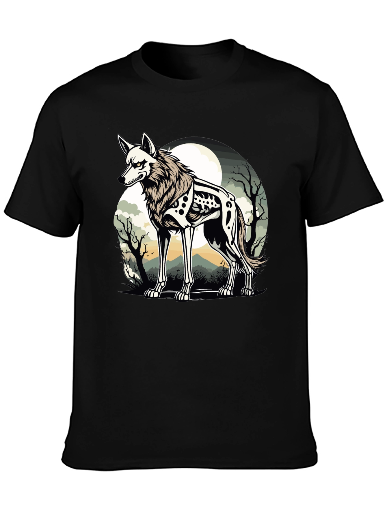 Wolf Skeleton T-Shirt Moonlit Gothic Design