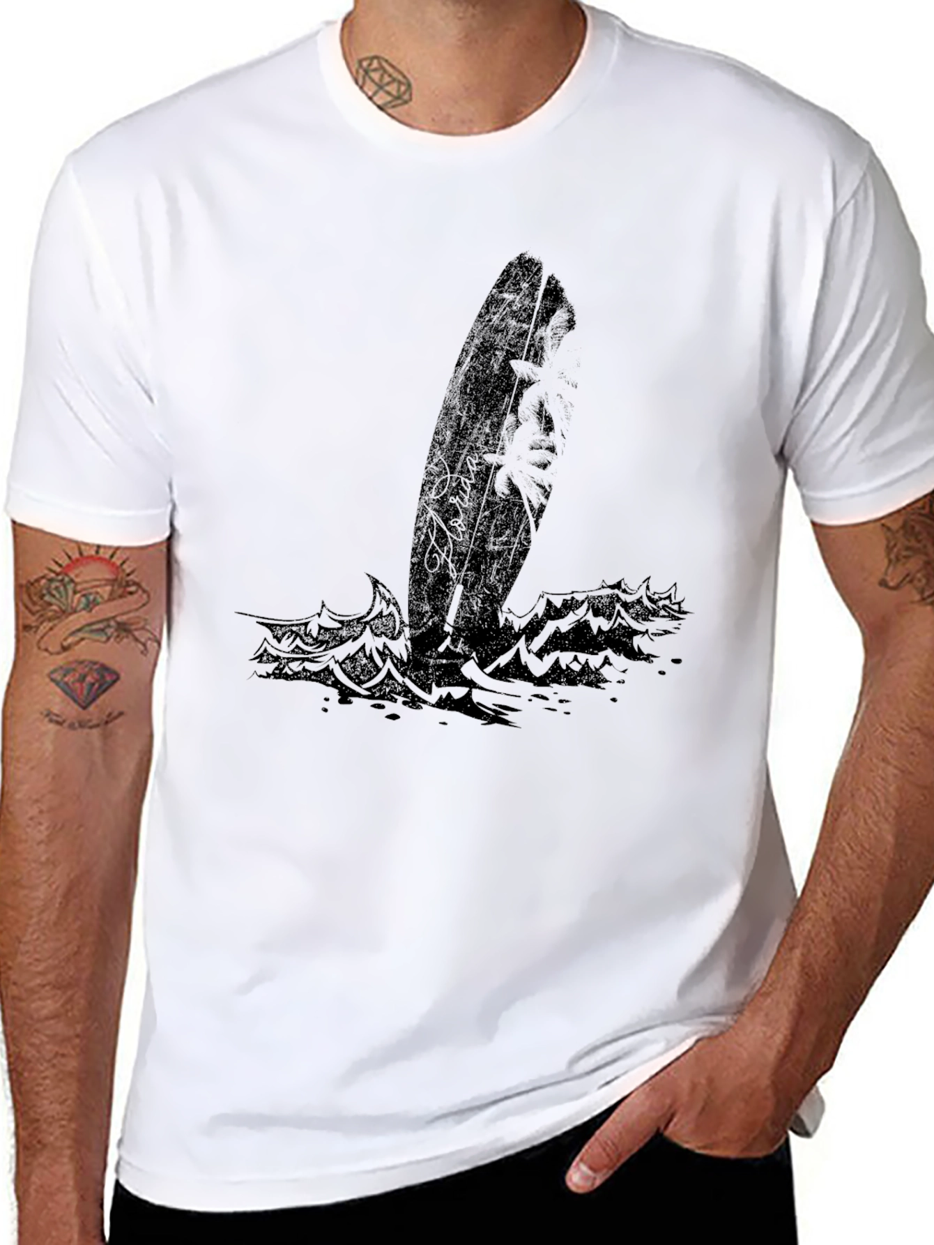 Black Surfboard Graphic Tee - Coastal Style