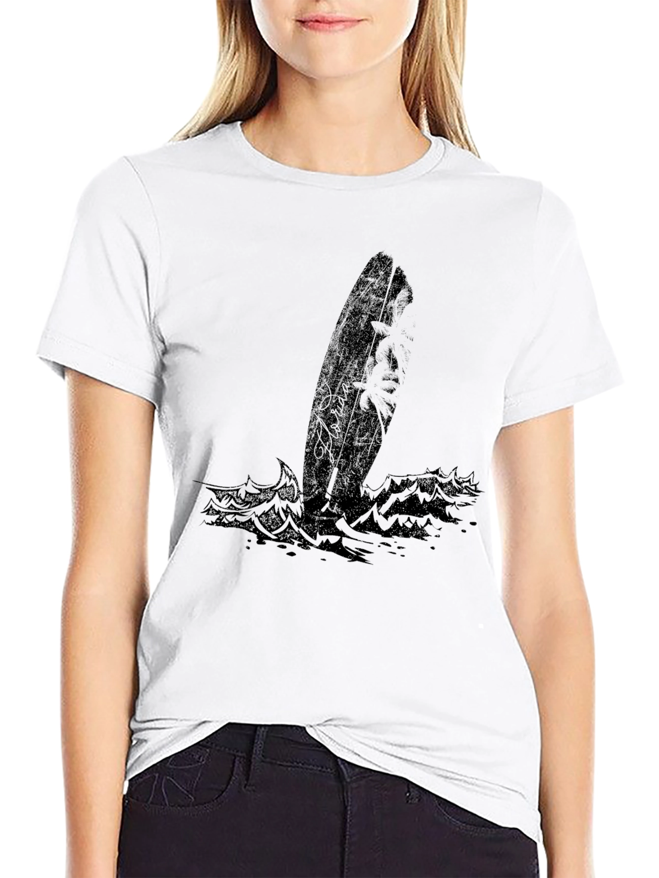 Black Surfboard Graphic Tee - Coastal Style