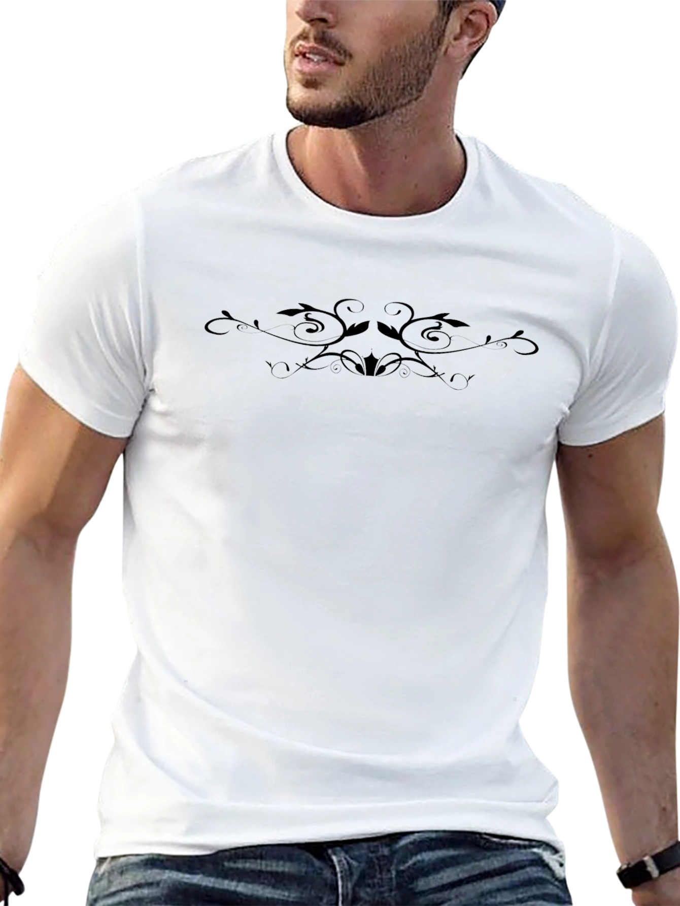 Elegant Black T-Shirt with Floral Design