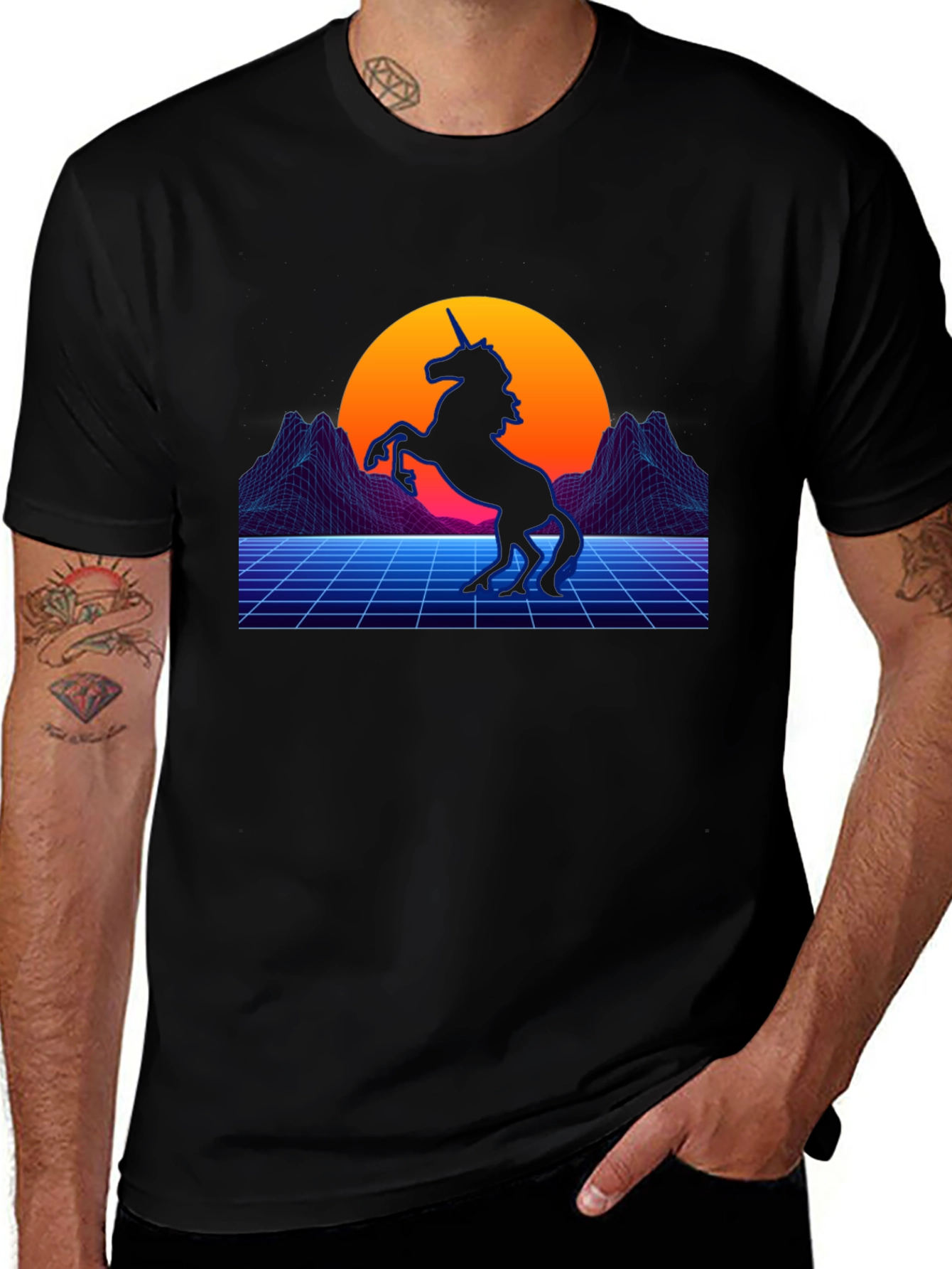Retro Unicorn T-Shirt - Synthwave Style