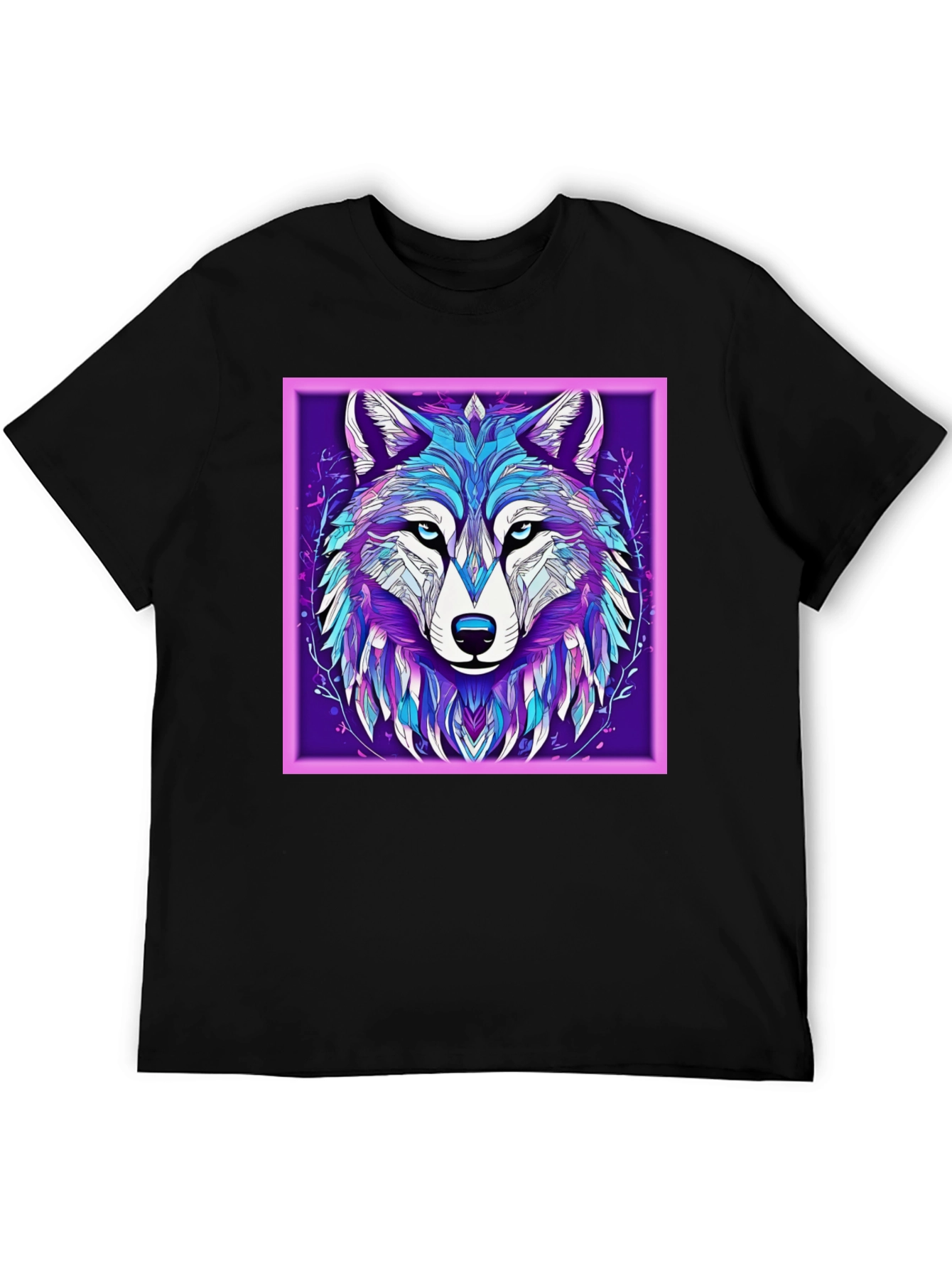Abstract Wolf Graphic Print Black T-Shirt