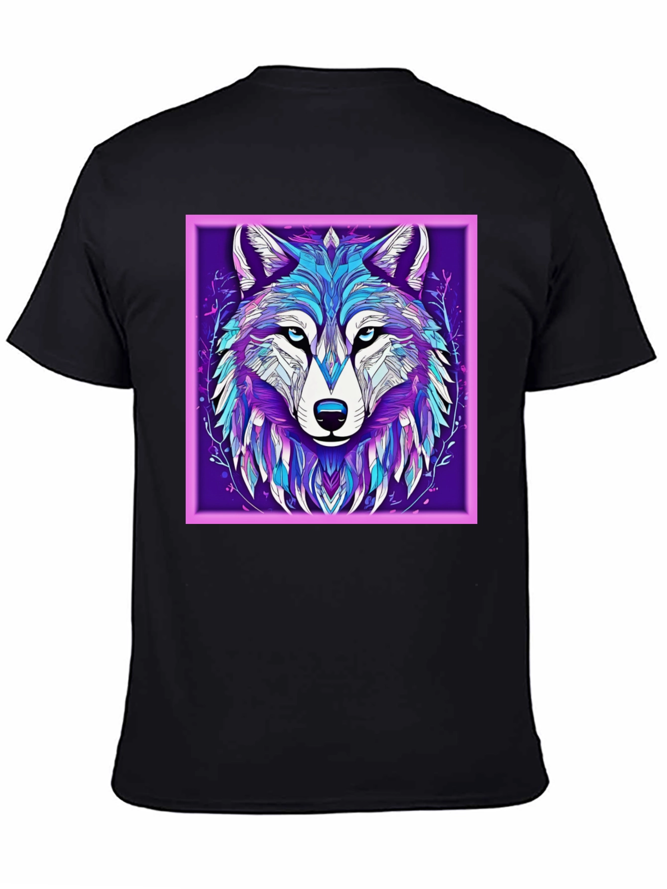 Abstract Wolf Graphic Print Black T-Shirt