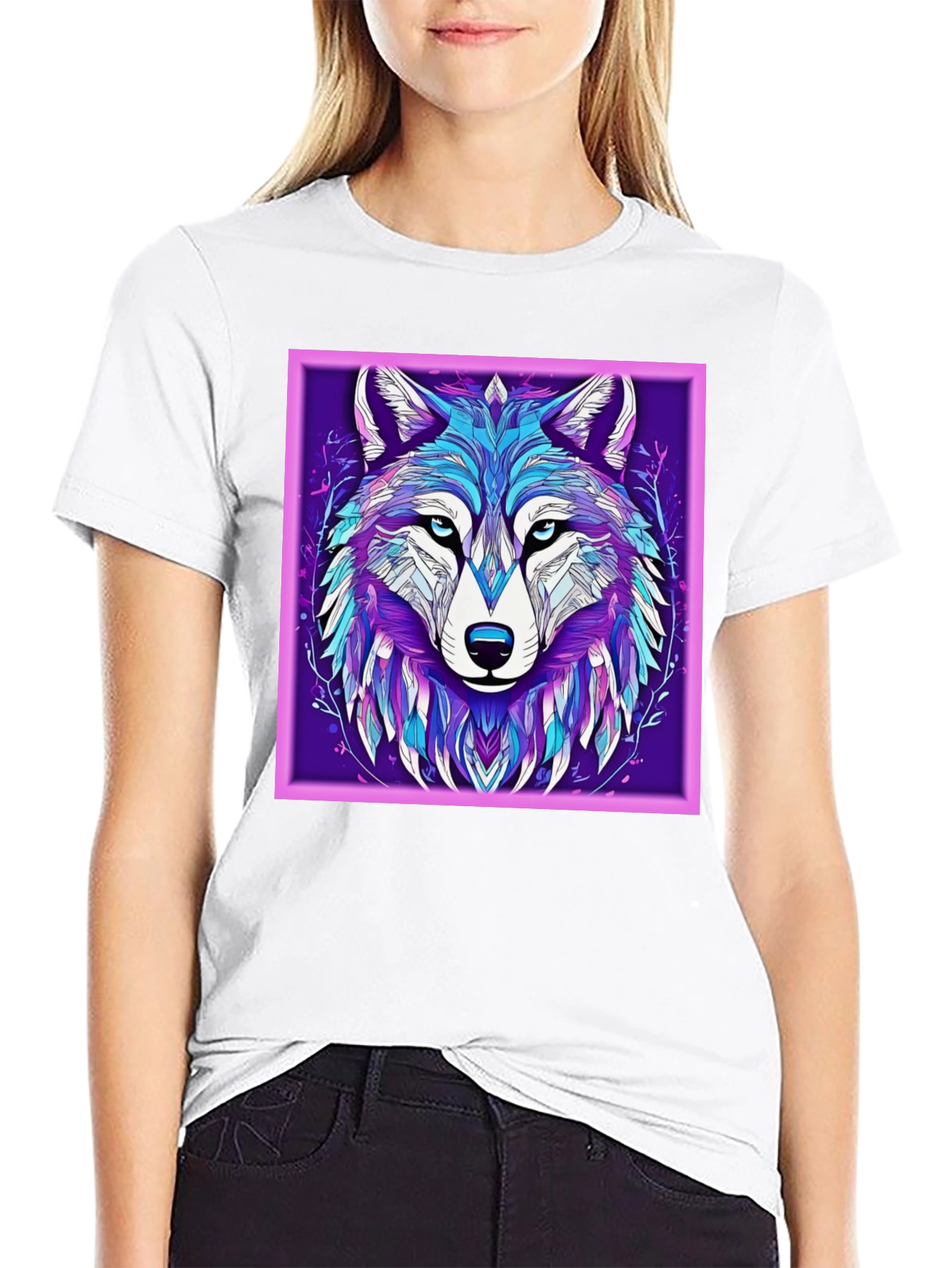Abstract Wolf Graphic Print Black T-Shirt
