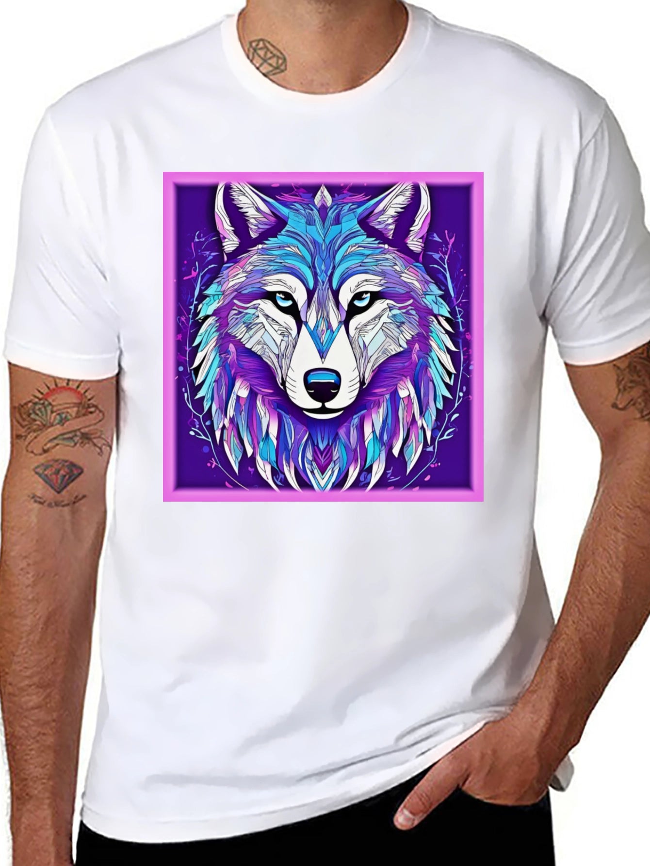 Abstract Wolf Graphic Print Black T-Shirt