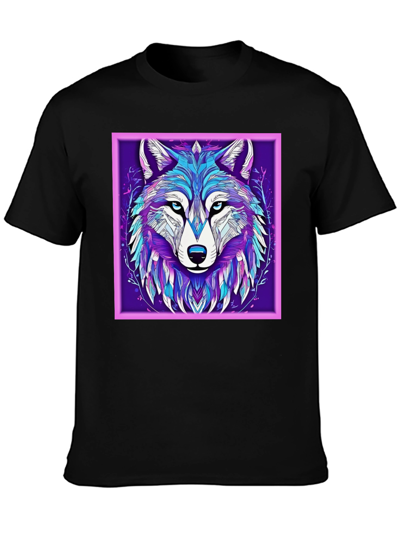 Abstract Wolf Graphic Print Black T-Shirt