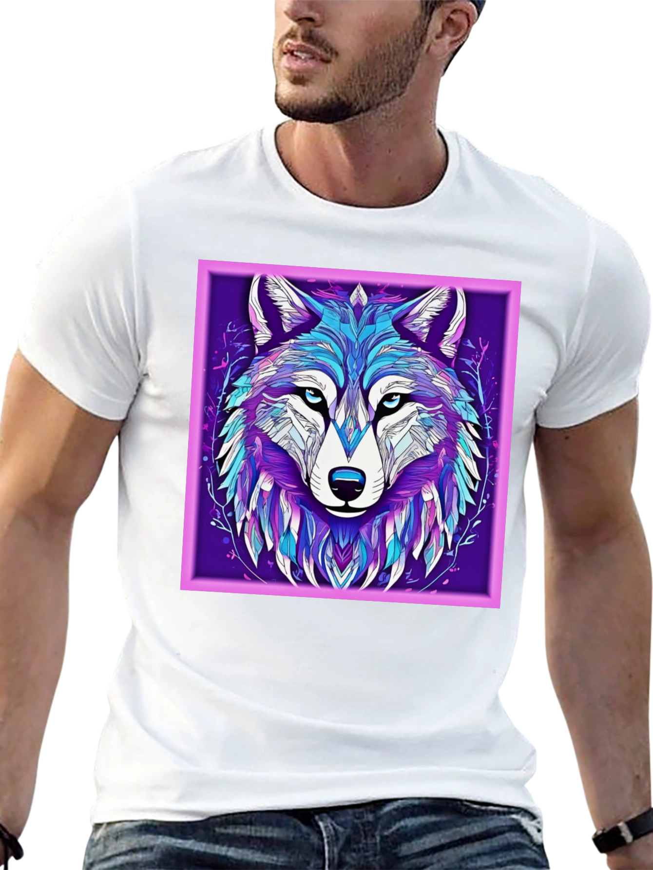 Abstract Wolf Graphic Print Black T-Shirt
