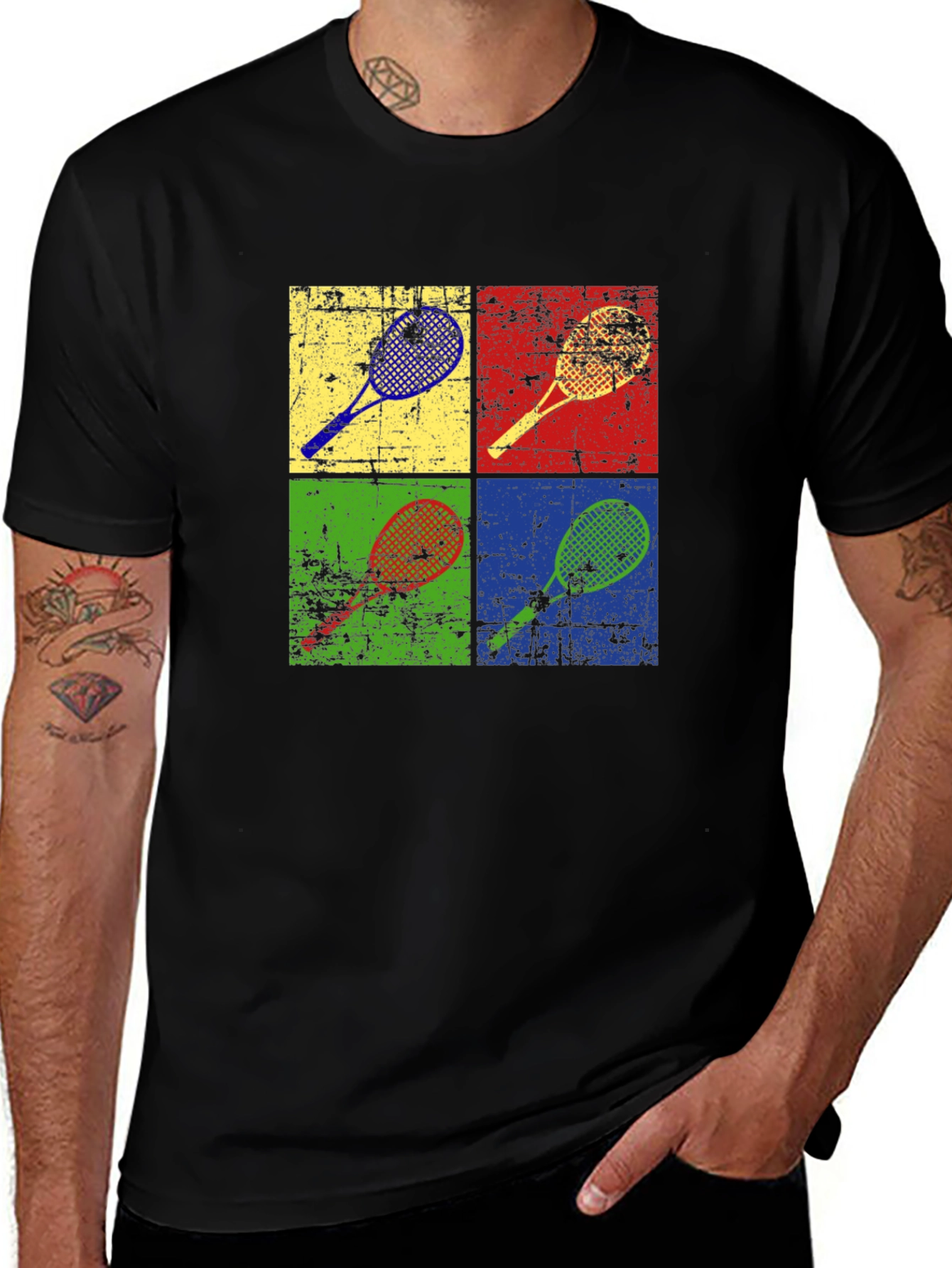 Retro Tennis Racket Graphic Tee - Pop Art Design