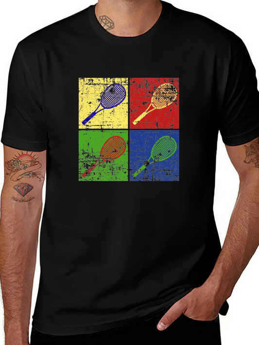 Retro Tennis Racket Graphic Tee - Pop Art Design