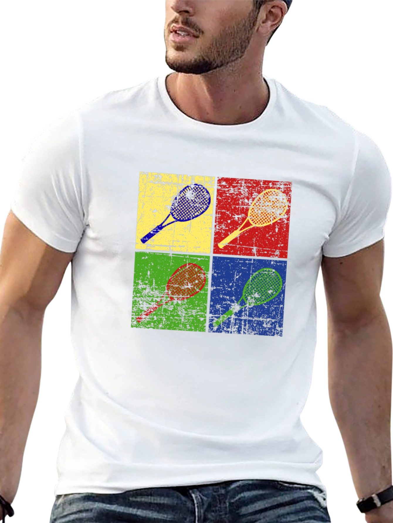 Retro Tennis Racket Graphic Tee - Pop Art Design