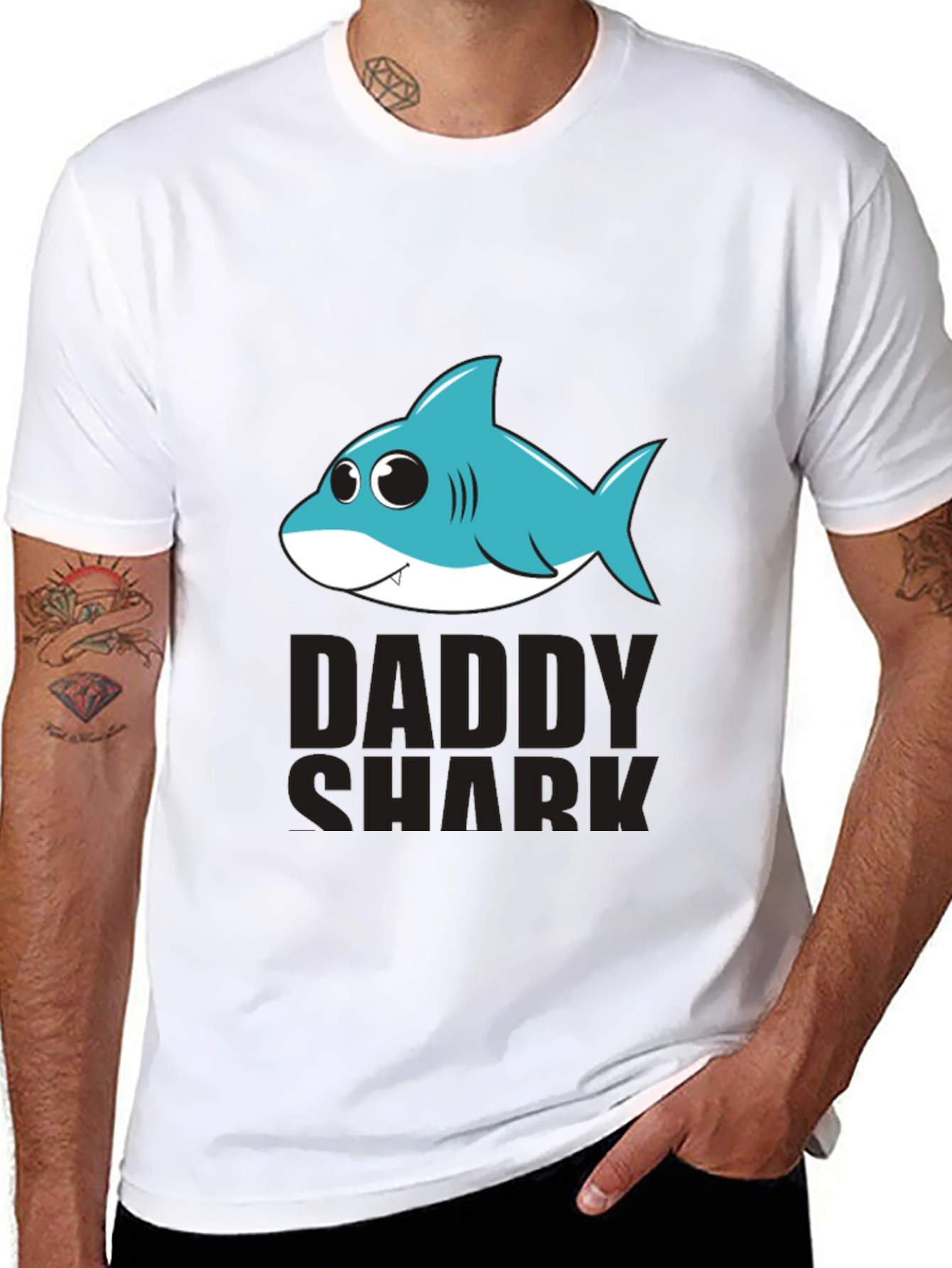 Daddy Shark Graphic T-Shirt - Black Cotton Blend