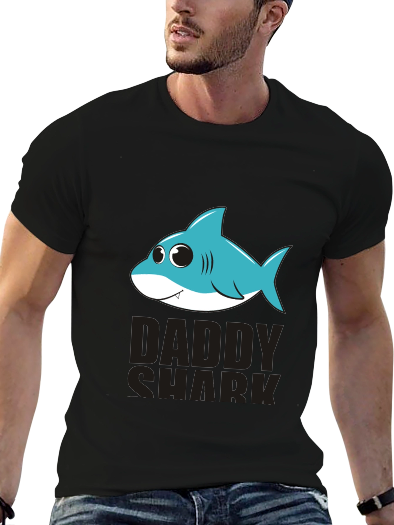 Daddy Shark Graphic T-Shirt - Black Cotton Blend
