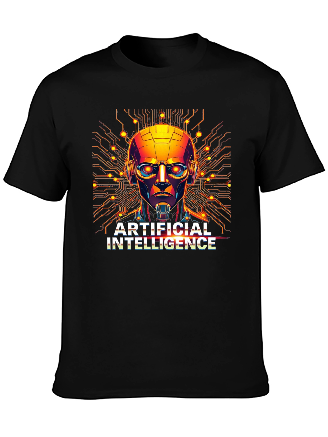 AI Robot Head Graphic Black T-Shirt